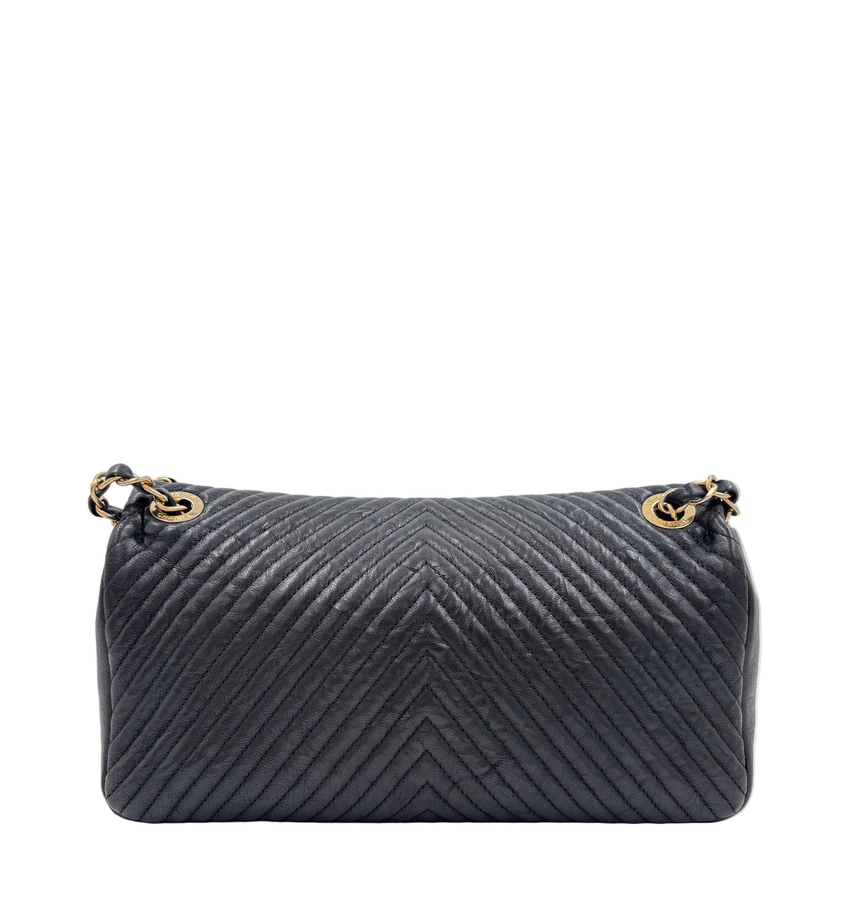 Pre-owned Chanel Medium Surpique Chevron Flap bag Black Gold-Tone Hardware - Authenticated