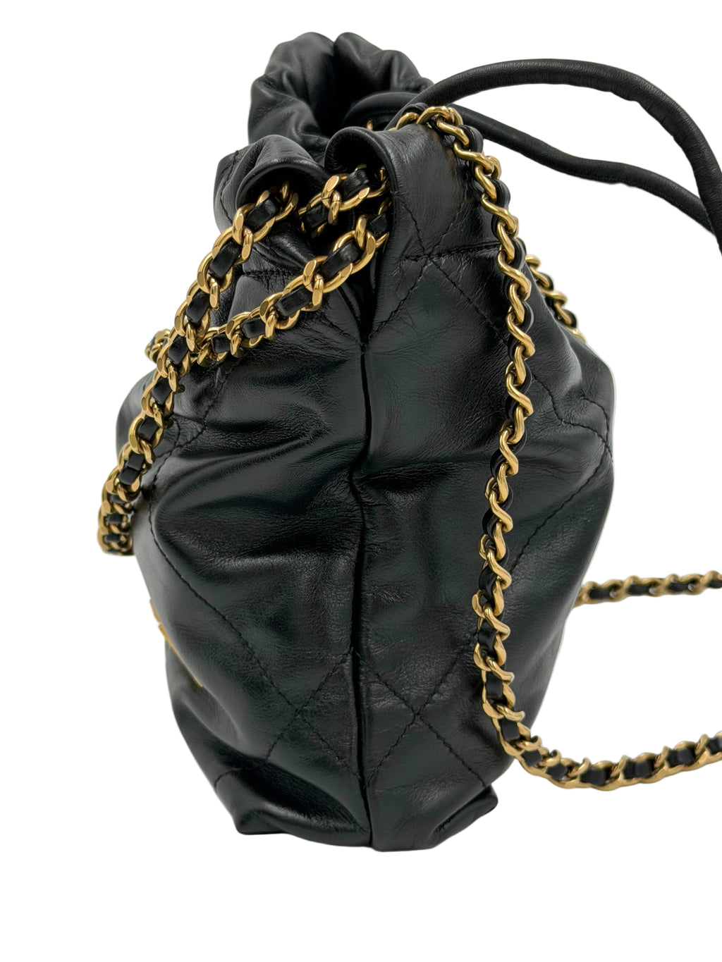 Pre-owned Chanel Shiny Calfskin Quilted Mini Chanel 22 Black Gold Hardware - Authenticated