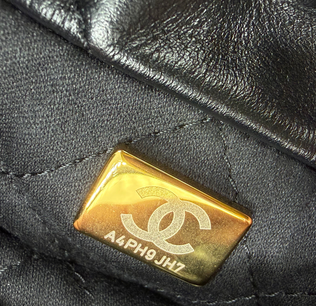 Pre-owned Chanel Shiny Calfskin Quilted Mini Chanel 22 Black Gold Hardware - Authenticated