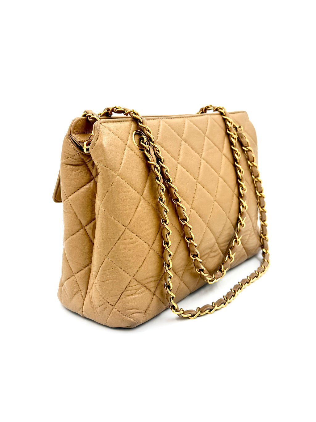 Pre-Owned Chanel Vintage Petite Shopping Tote In Beige Lambskin - Authenticated