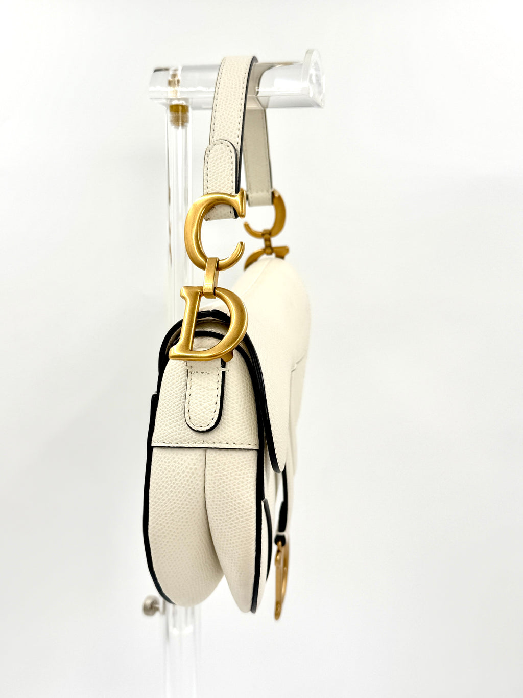 Pre-Owned Christian Dior Mini Saddle Bag - Ivory with Brushed Gold Hardware - Authenticated