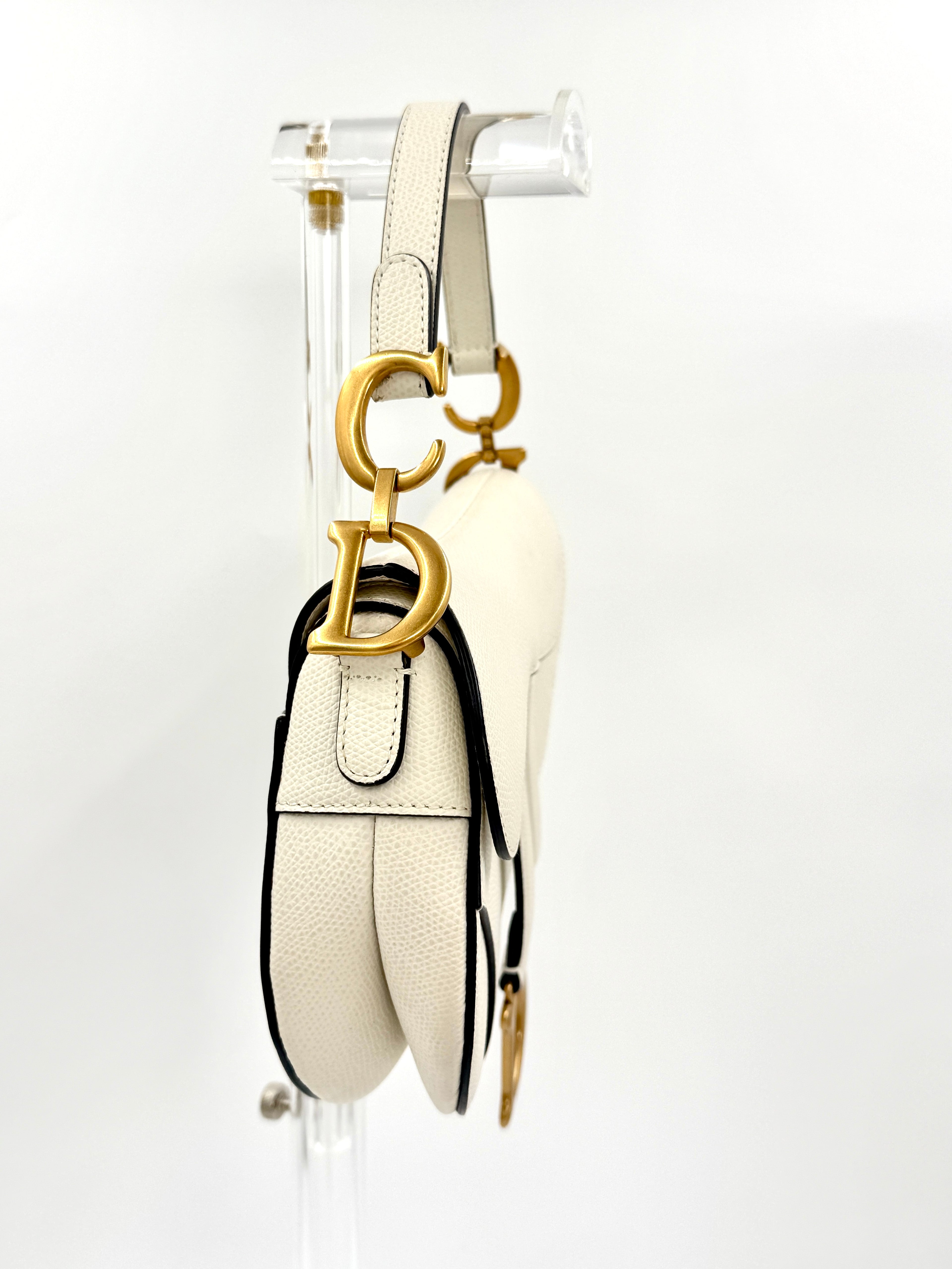 Pre-Owned Christian Dior Mini Saddle Bag - Ivory with Brushed Gold Hardware - Authenticated