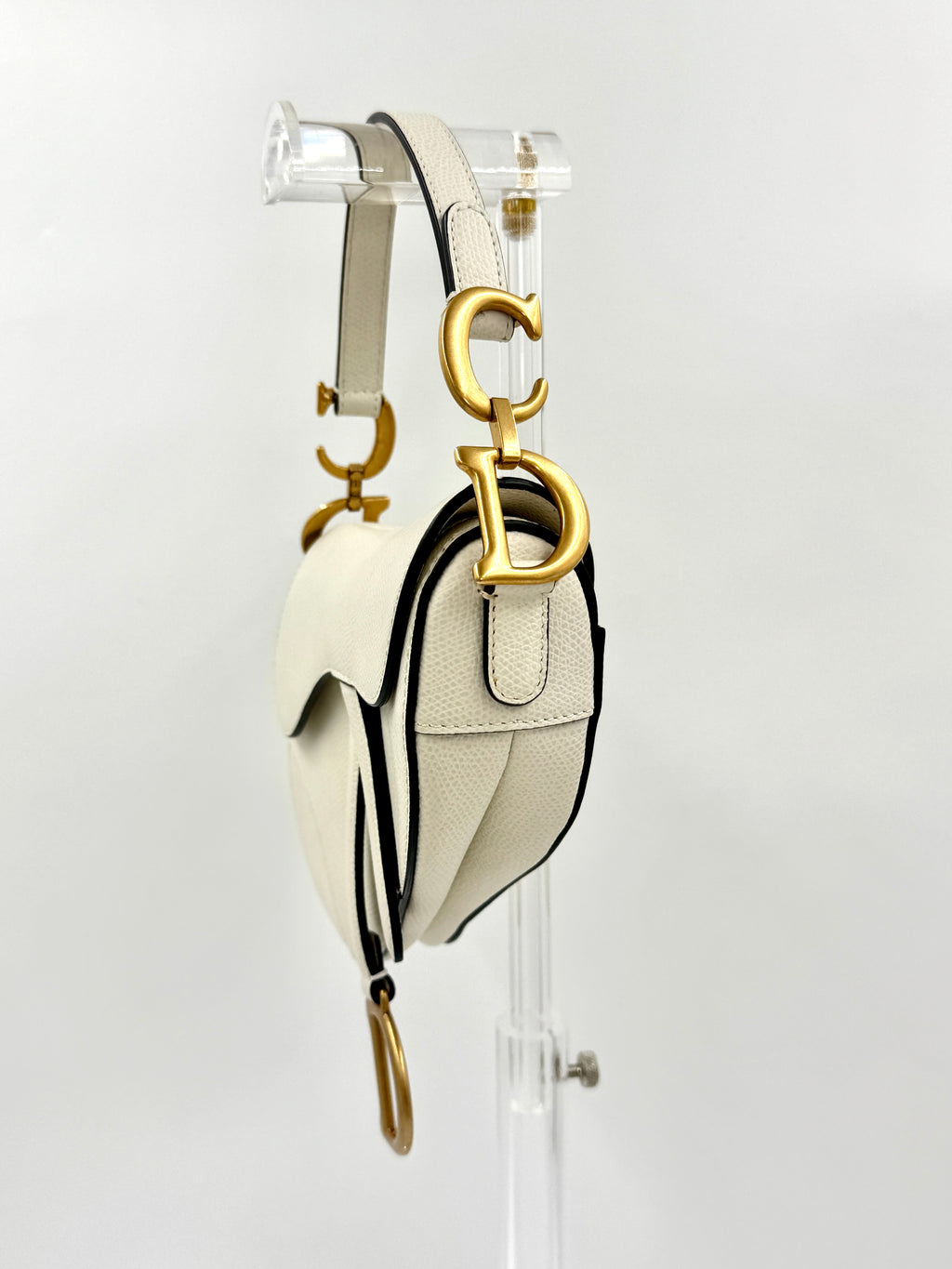 Pre-Owned Christian Dior Mini Saddle Bag - Ivory with Brushed Gold Hardware - Authenticated