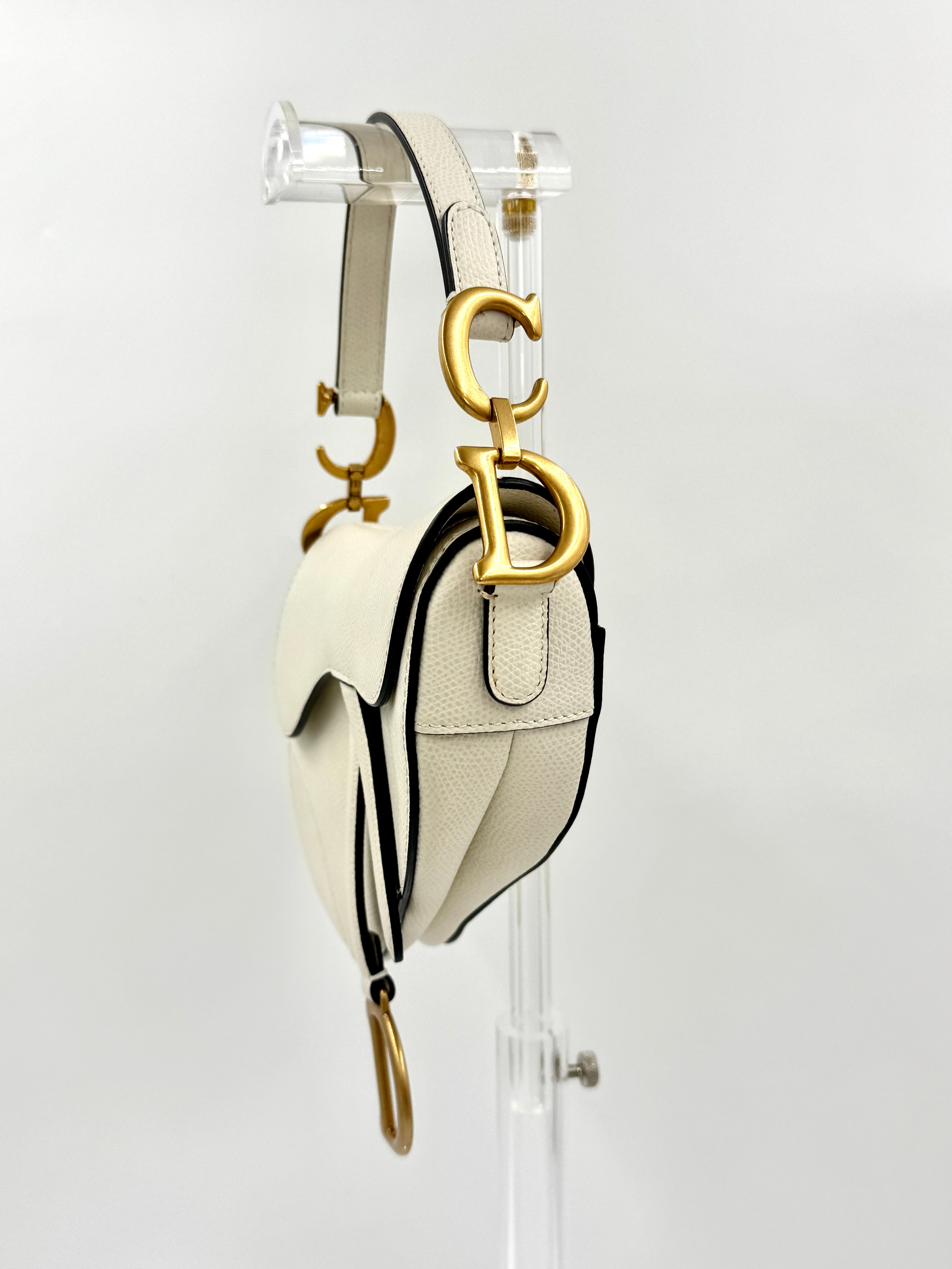 Pre-Owned Christian Dior Mini Saddle Bag - Ivory with Brushed Gold Hardware - Authenticated