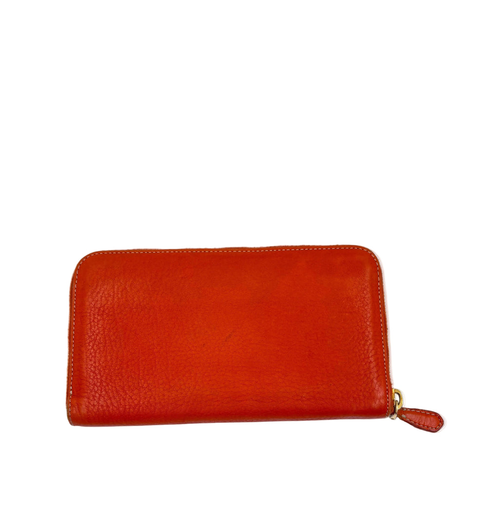 Pre-owned Prada Textured Orange Leather Zip Around Wallet