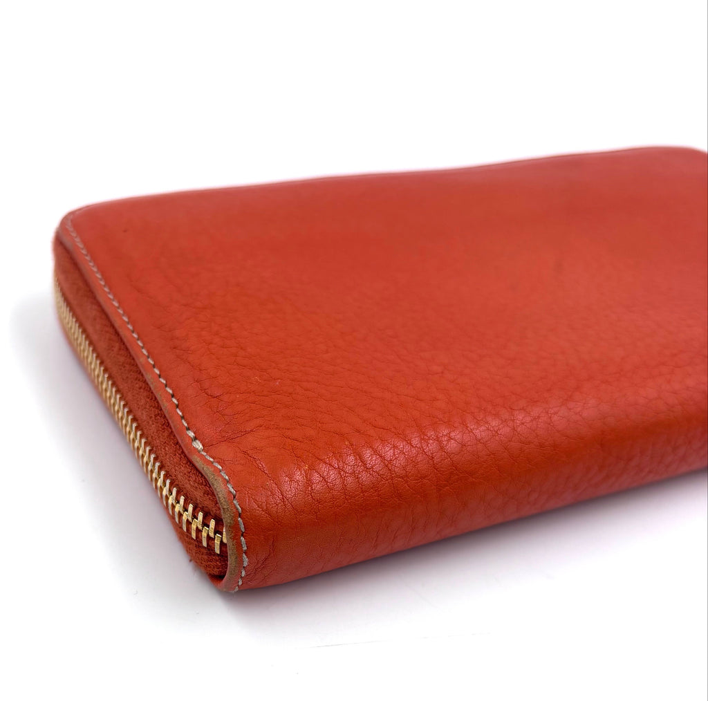 Pre-owned Prada Textured Orange Leather Zip Around Wallet