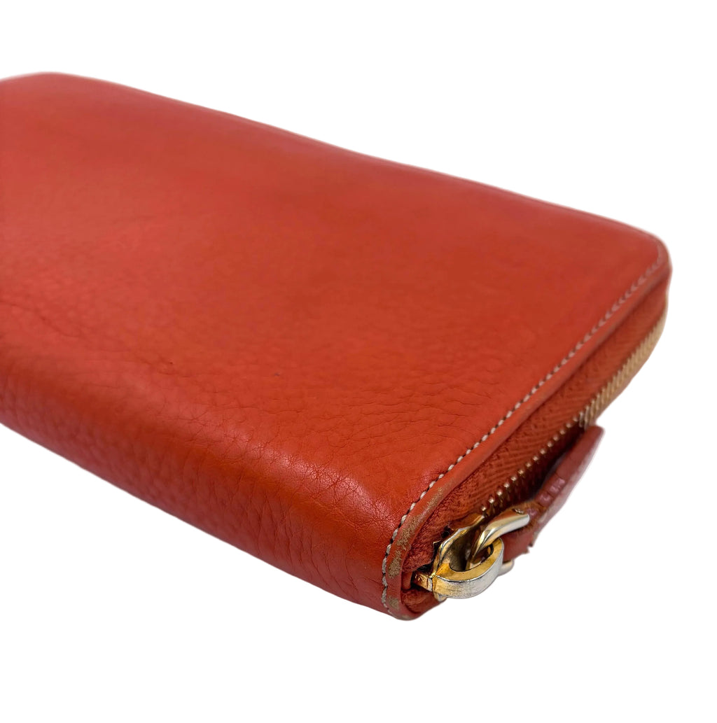 Pre-owned Prada Textured Orange Leather Zip Around Wallet