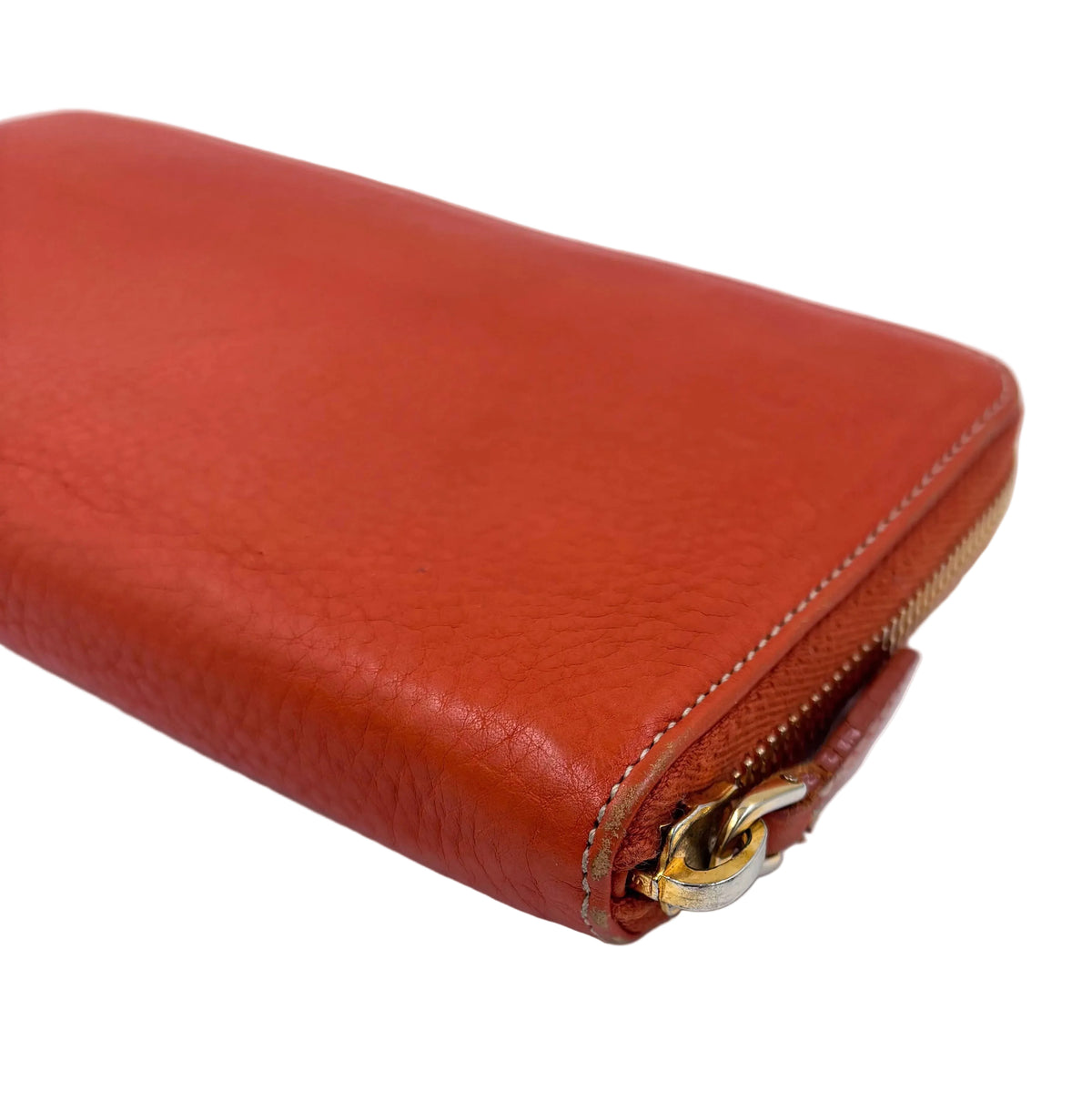 Pre-owned Prada Textured Orange Leather Zip Around Wallet