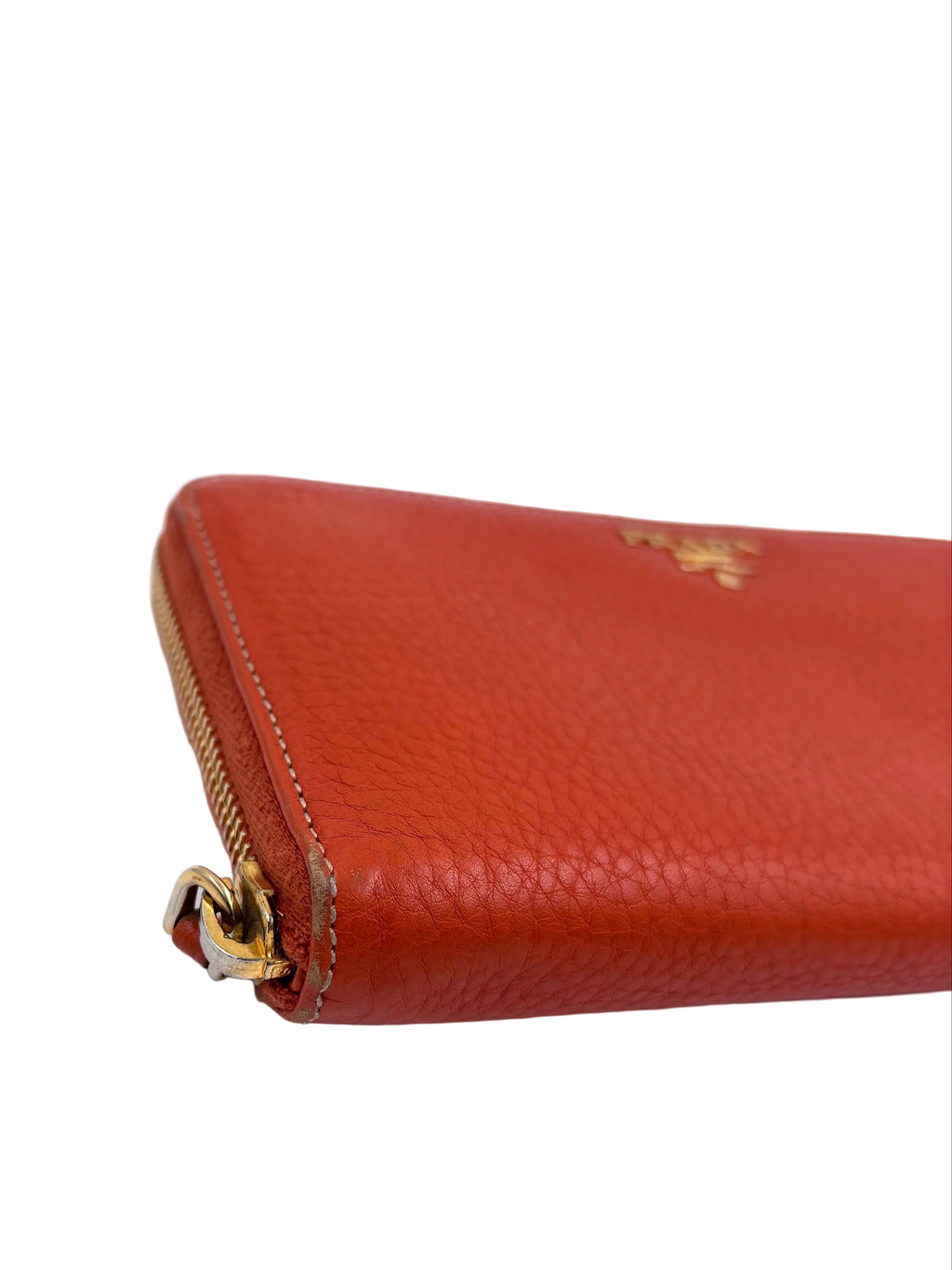 Pre-owned Prada Textured Orange Leather Zip Around Wallet