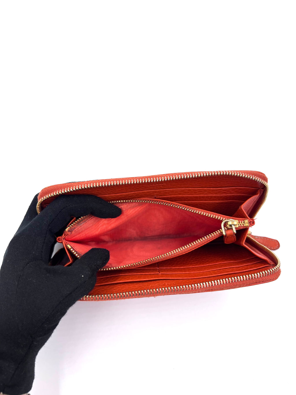 Pre-owned Prada Textured Orange Leather Zip Around Wallet