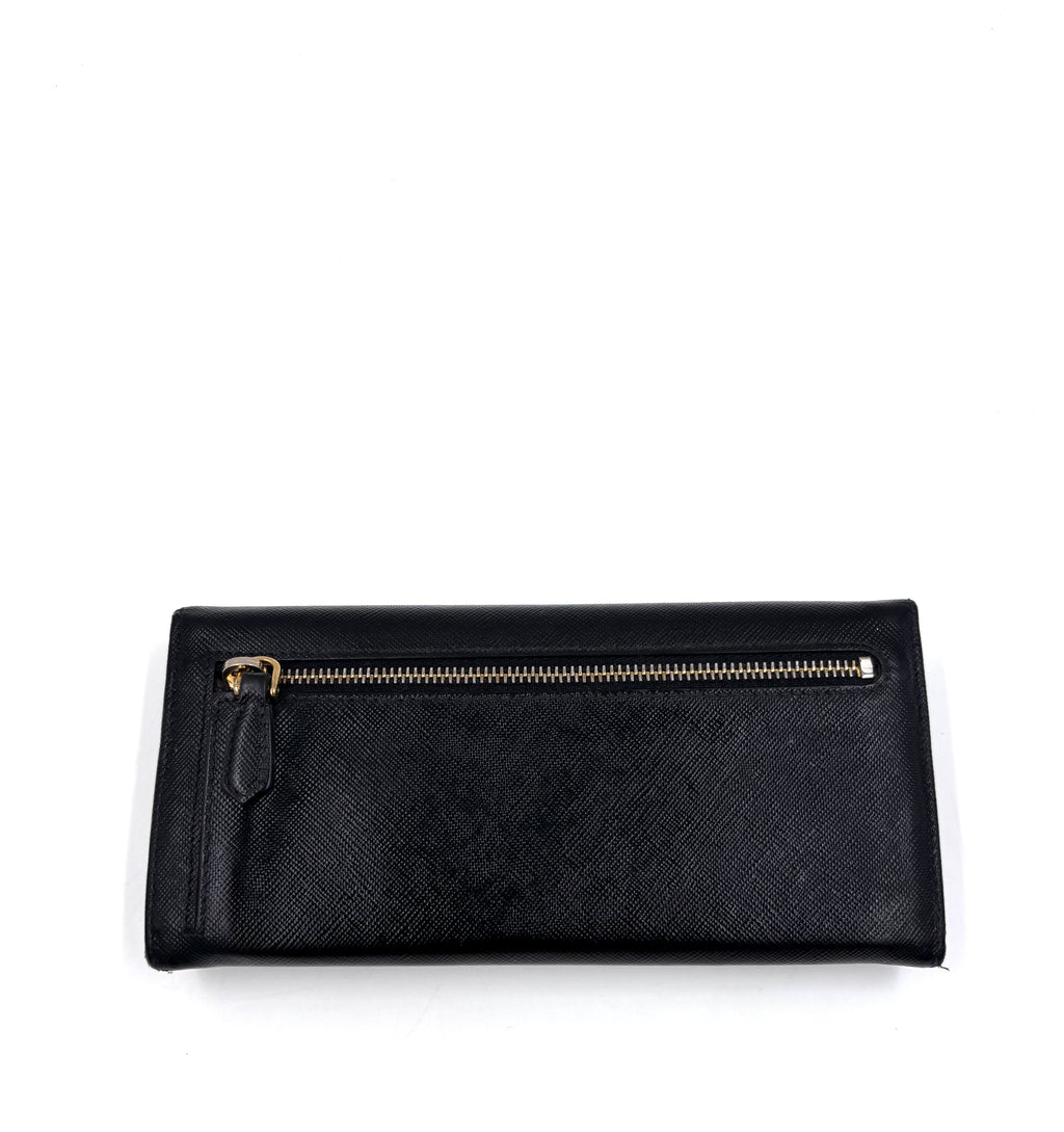 Pre-owned Prada Saffiano Leather Wallet in Black with Gold Hardware - Authenticated