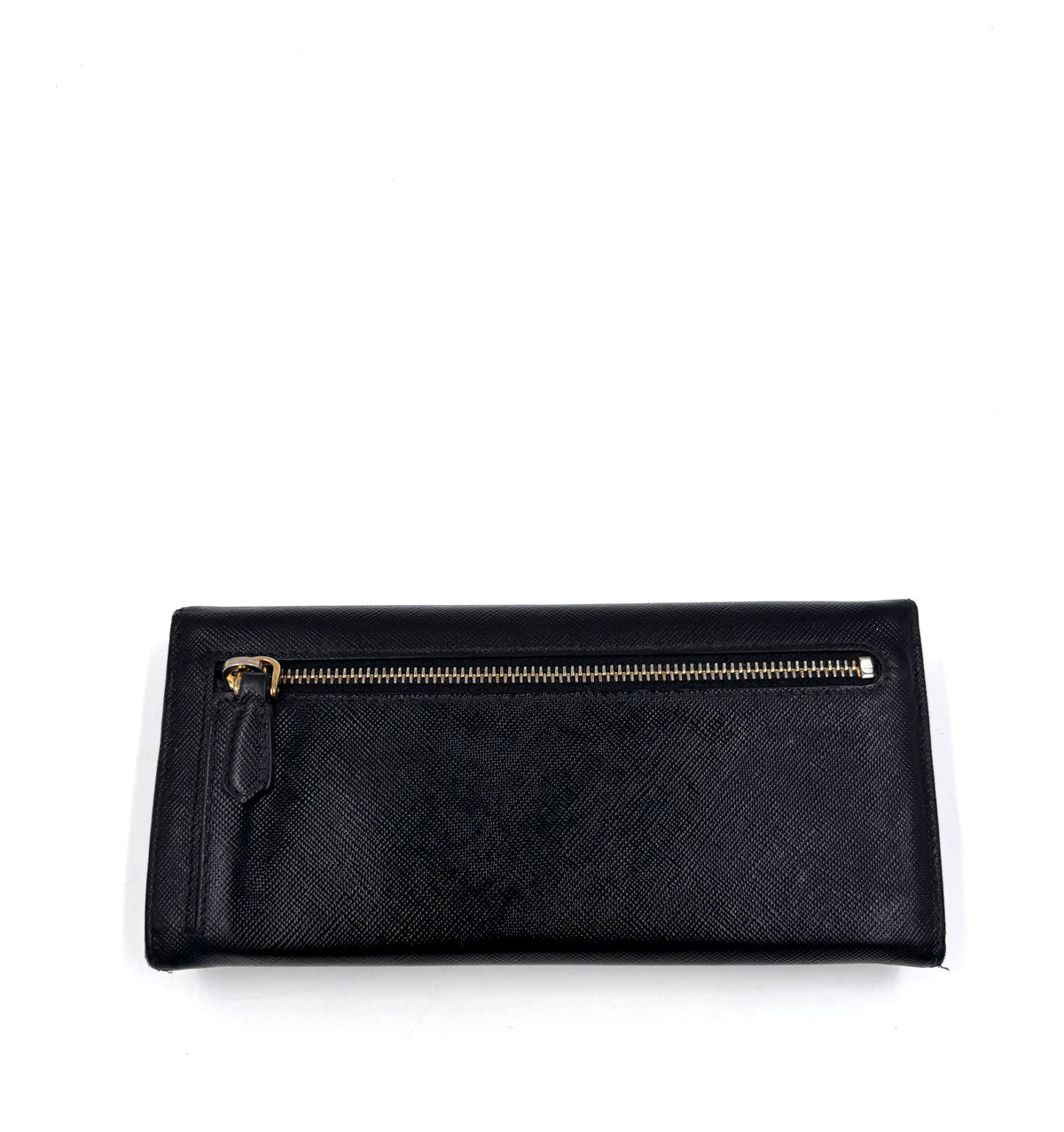 Pre-owned Prada Saffiano Leather Wallet in Black with Gold Hardware - Authenticated