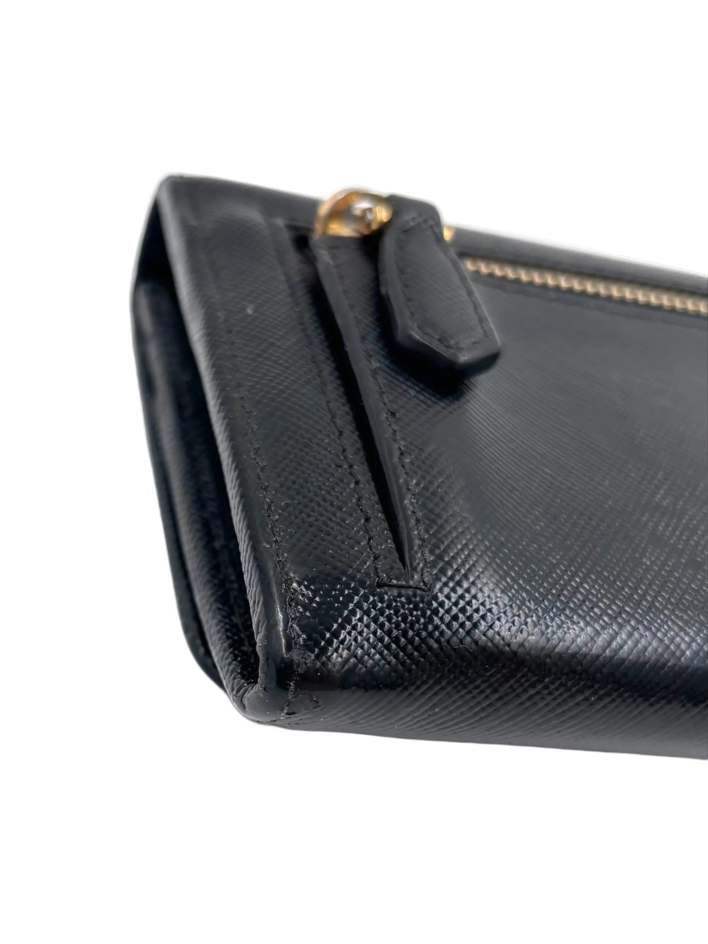 Pre-owned Prada Saffiano Leather Wallet in Black with Gold Hardware - Authenticated