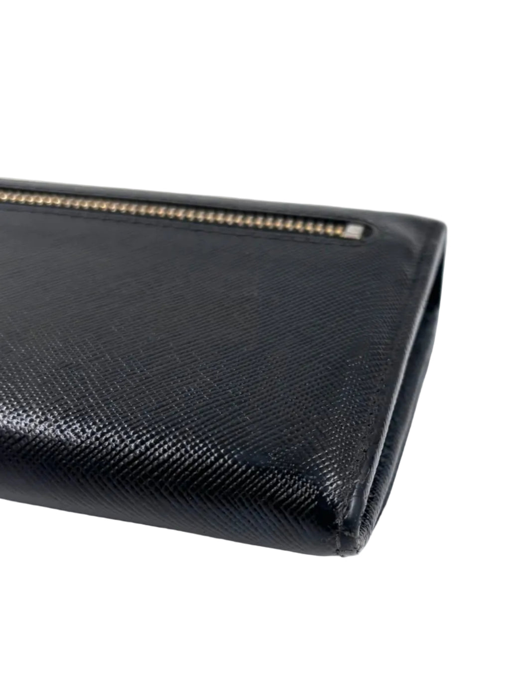Pre-owned Prada Saffiano Leather Wallet in Black with Gold Hardware - Authenticated