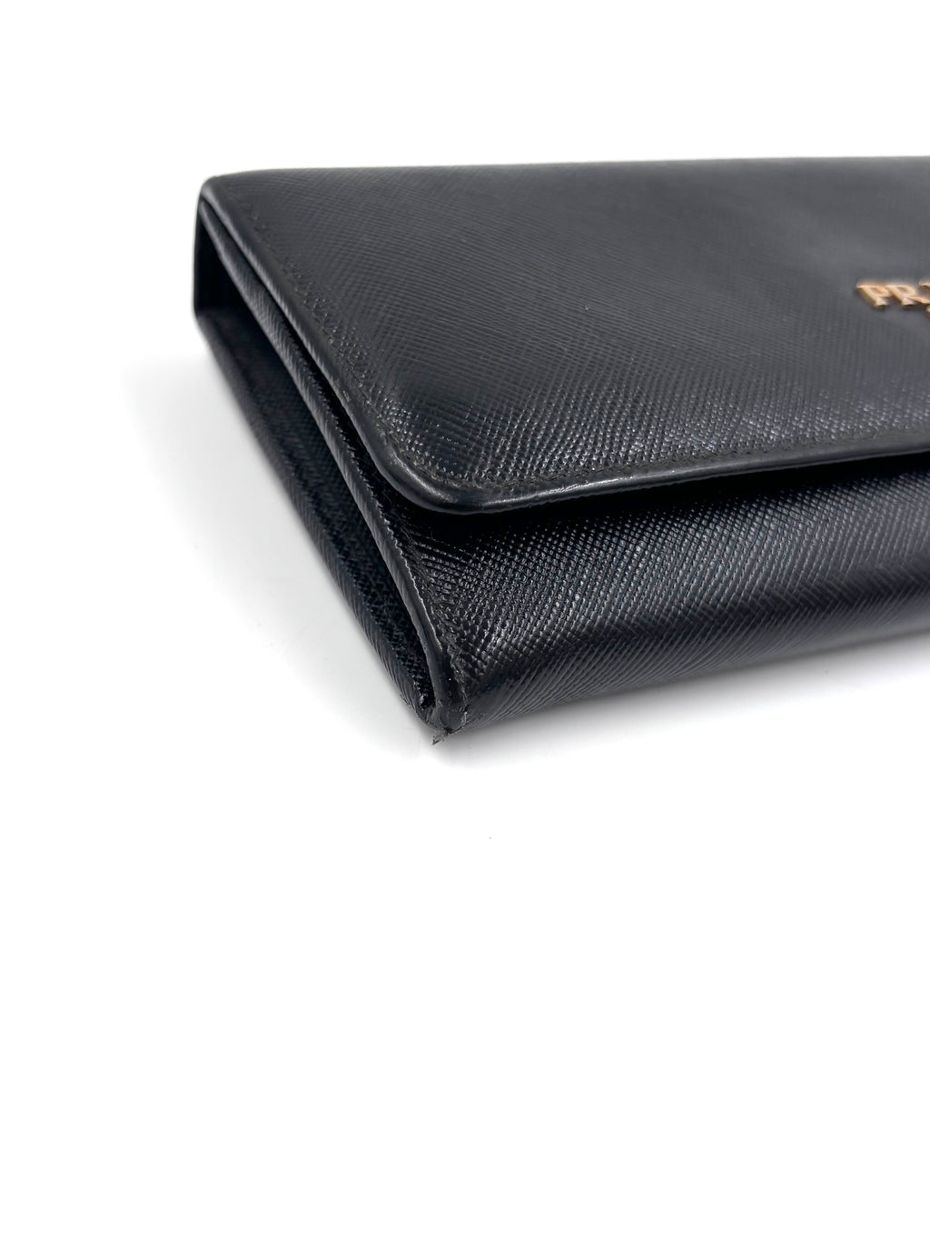 Pre-owned Prada Saffiano Leather Wallet in Black with Gold Hardware - Authenticated