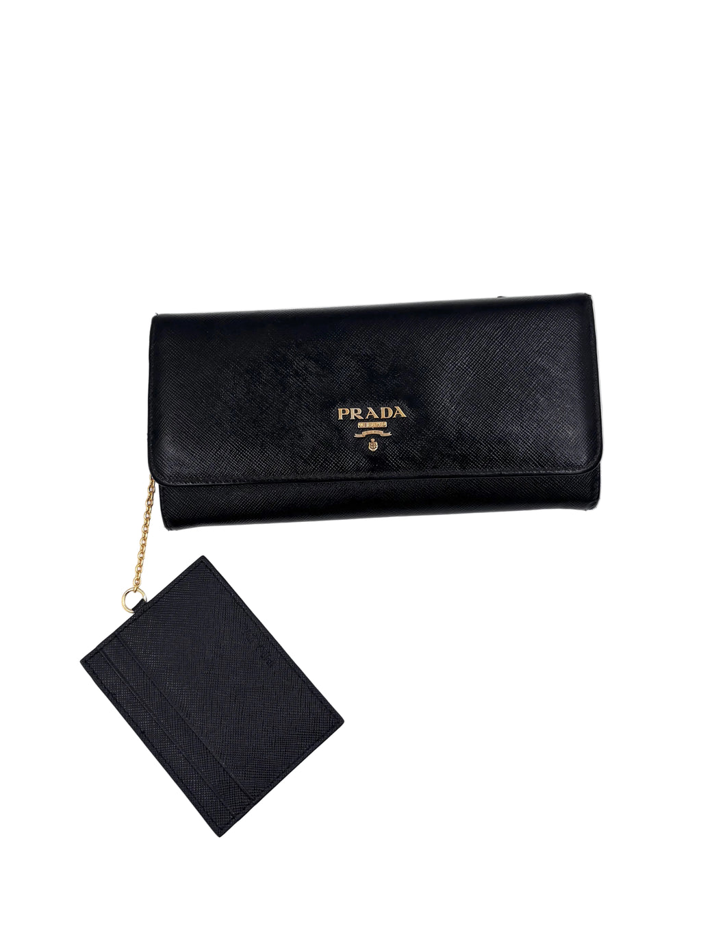 Pre-owned Prada Saffiano Leather Wallet in Black with Gold Hardware - Authenticated