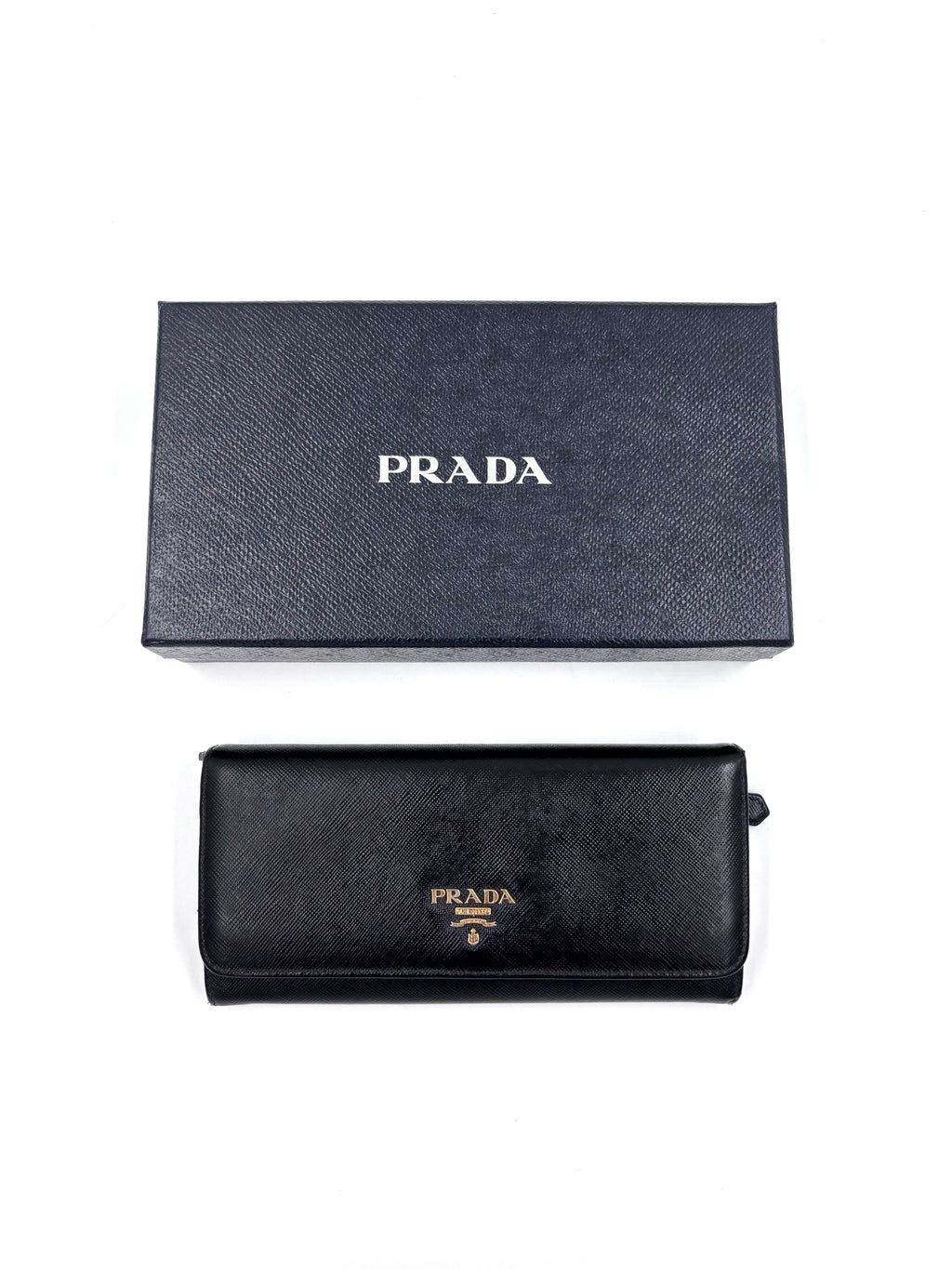 Pre-owned Prada Saffiano Leather Wallet in Black with Gold Hardware - Authenticated