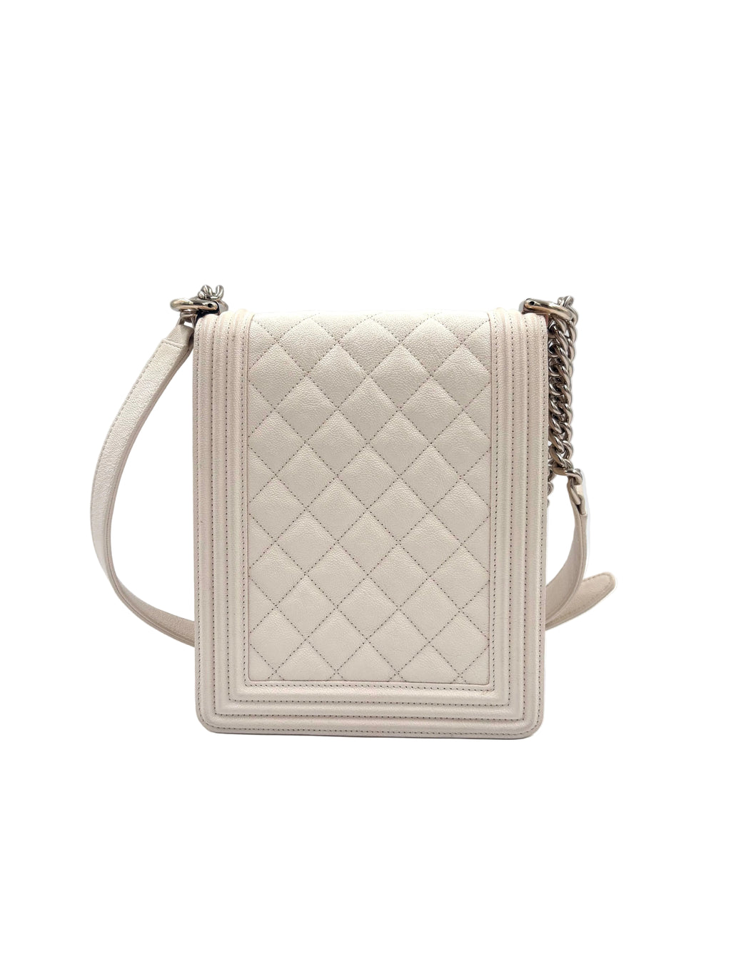 Pre-owned Chanel Ivory Caviar Leather North South Boy Bag Champagne Gold Hardware - Authenticated