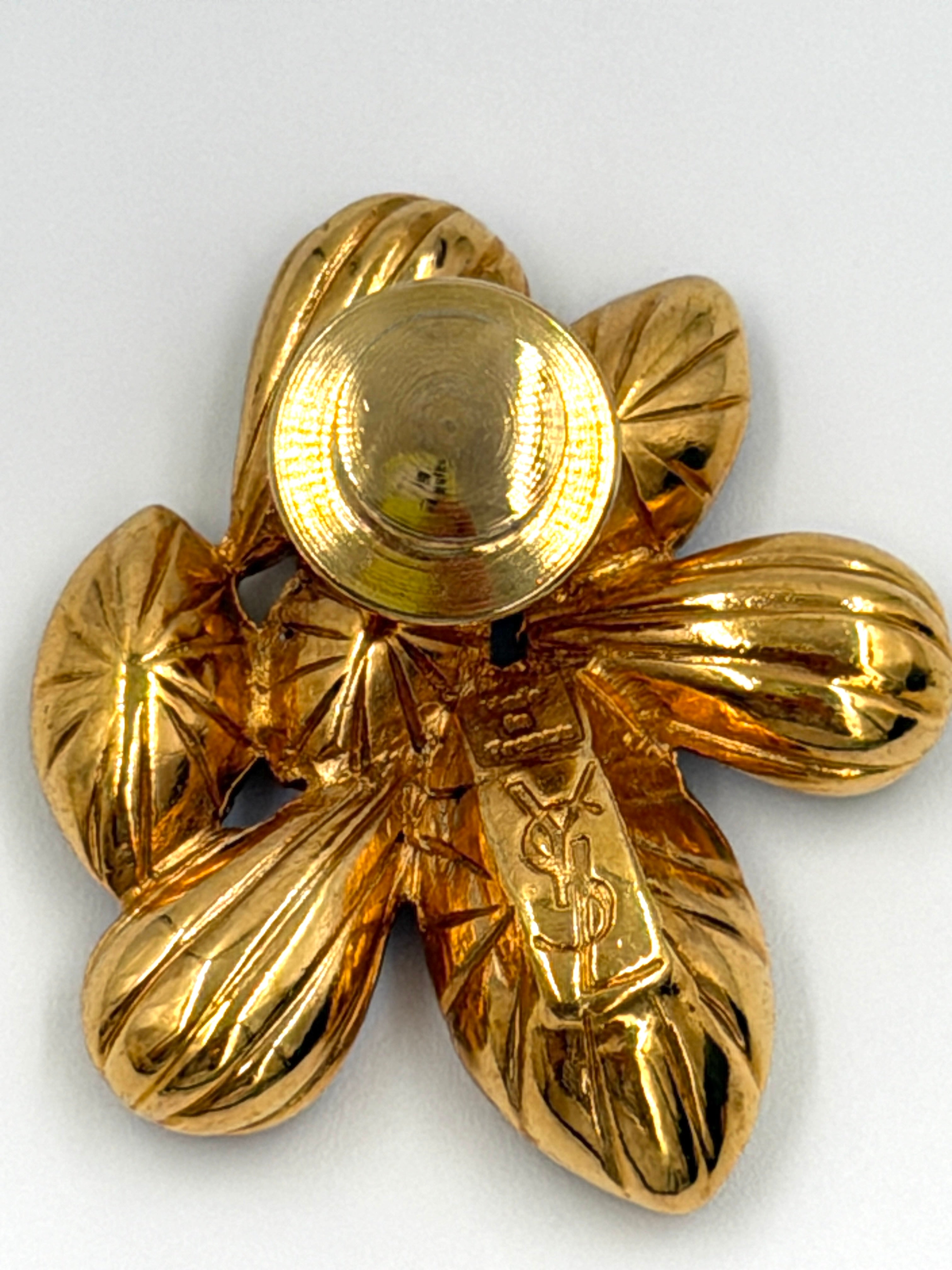 Pre-owned Yves Saint Laurent Rhinestone Badge Brooch - Authenticated