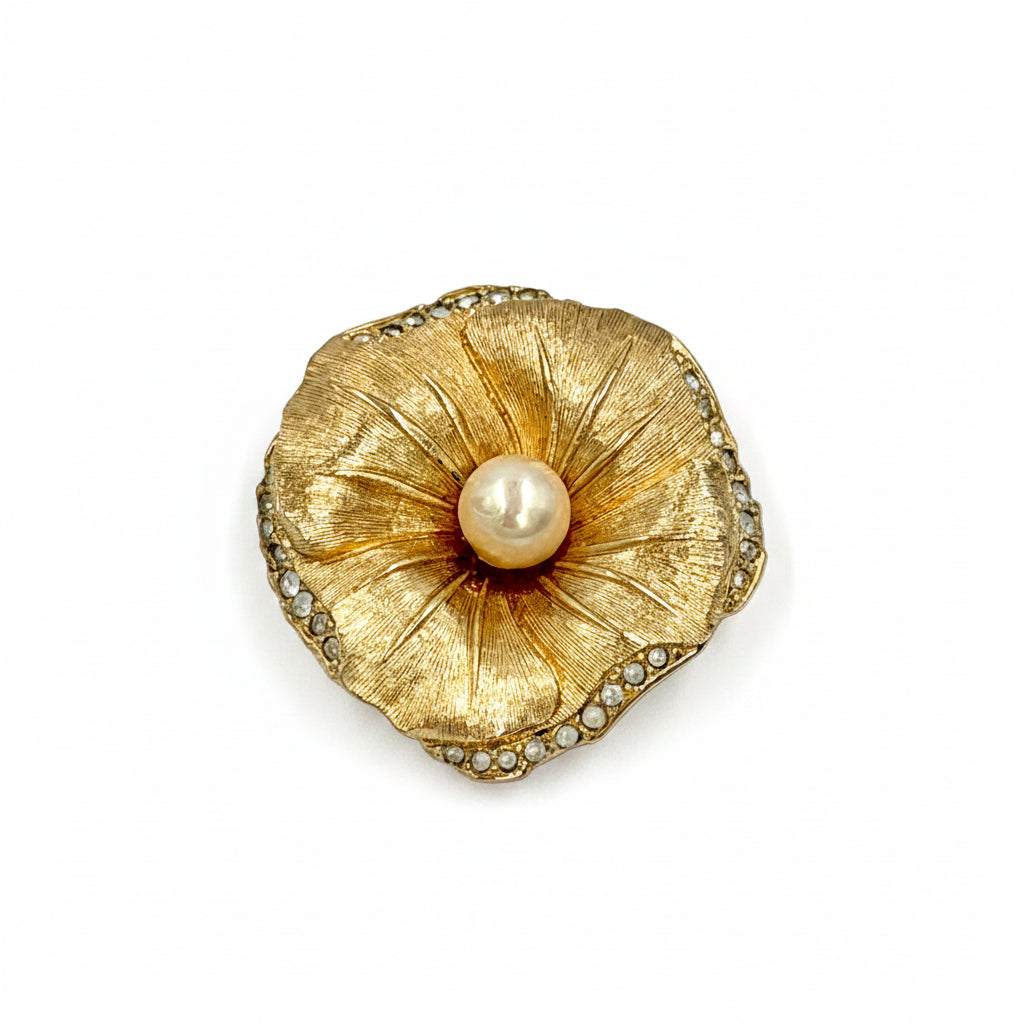 Pre-Owned Vintage Christian Dior Gold Plated Flower Brooch - Authenticated