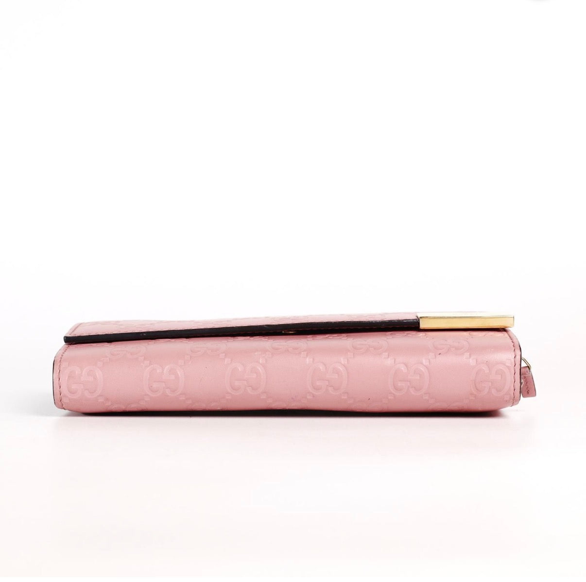 Pre-Owned GUCCI Guccissima Long Wallet Pink Leather/Goldtone - Authenticated