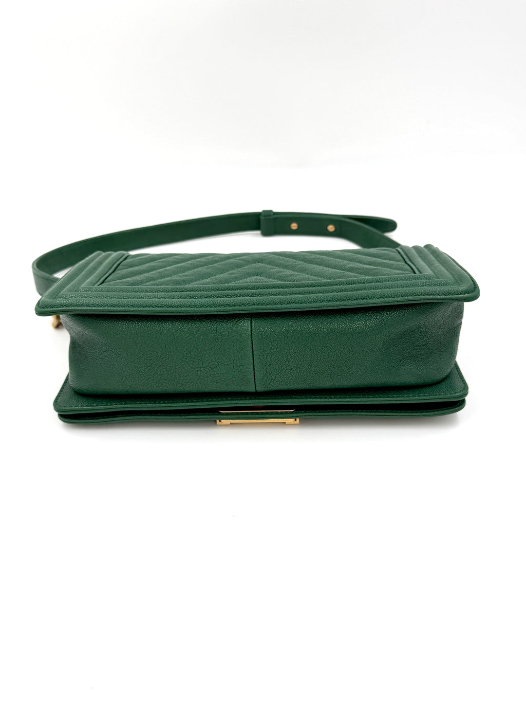 Pre-Owned Chanel Le Boy Bag Medium Green Chevron Caviar - Authenticated