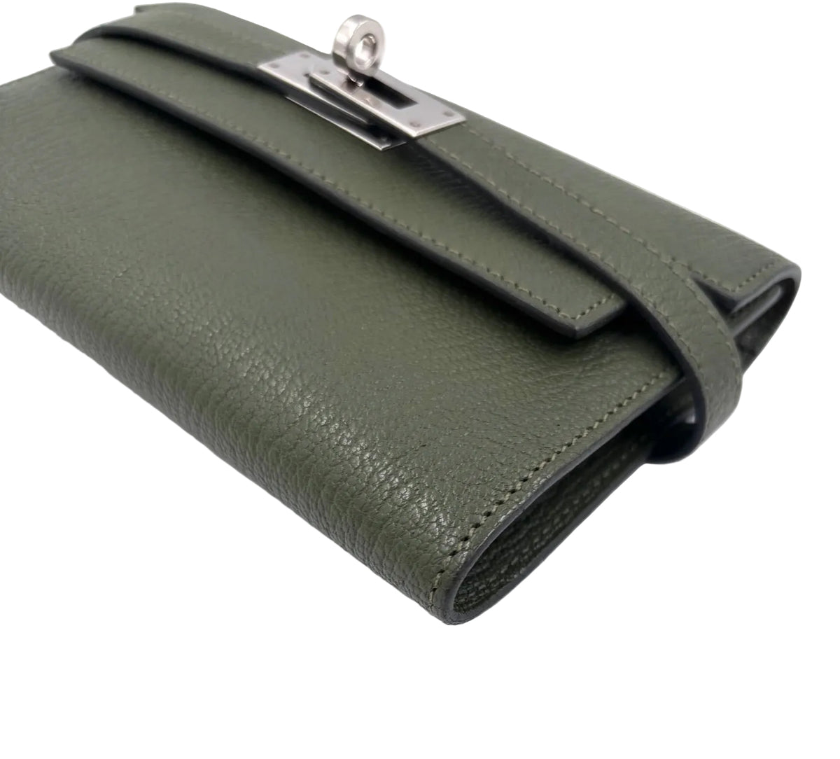 Pre-owned Hermès Kelly Wallet in Olive Green with Sliver Hardware - Authenticated