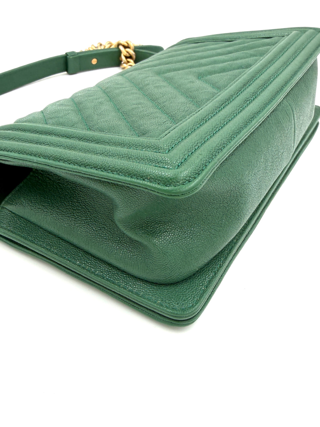 Pre-Owned Chanel Le Boy Bag Medium Green Chevron Caviar - Authenticated