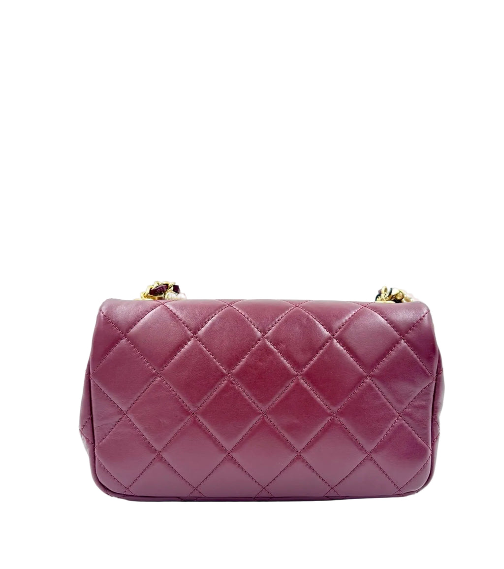 Pre-owned Chanel Burgundy Quilted Lambskin Flap Bag - Authenticated