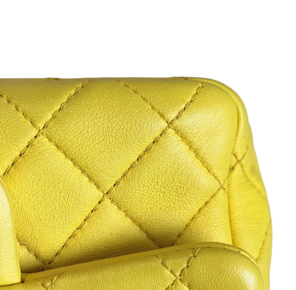 Pre-owned Chanel Yellow Leather Matelassé Handbag with Gem-Toned Charm Chain - Authenticated
