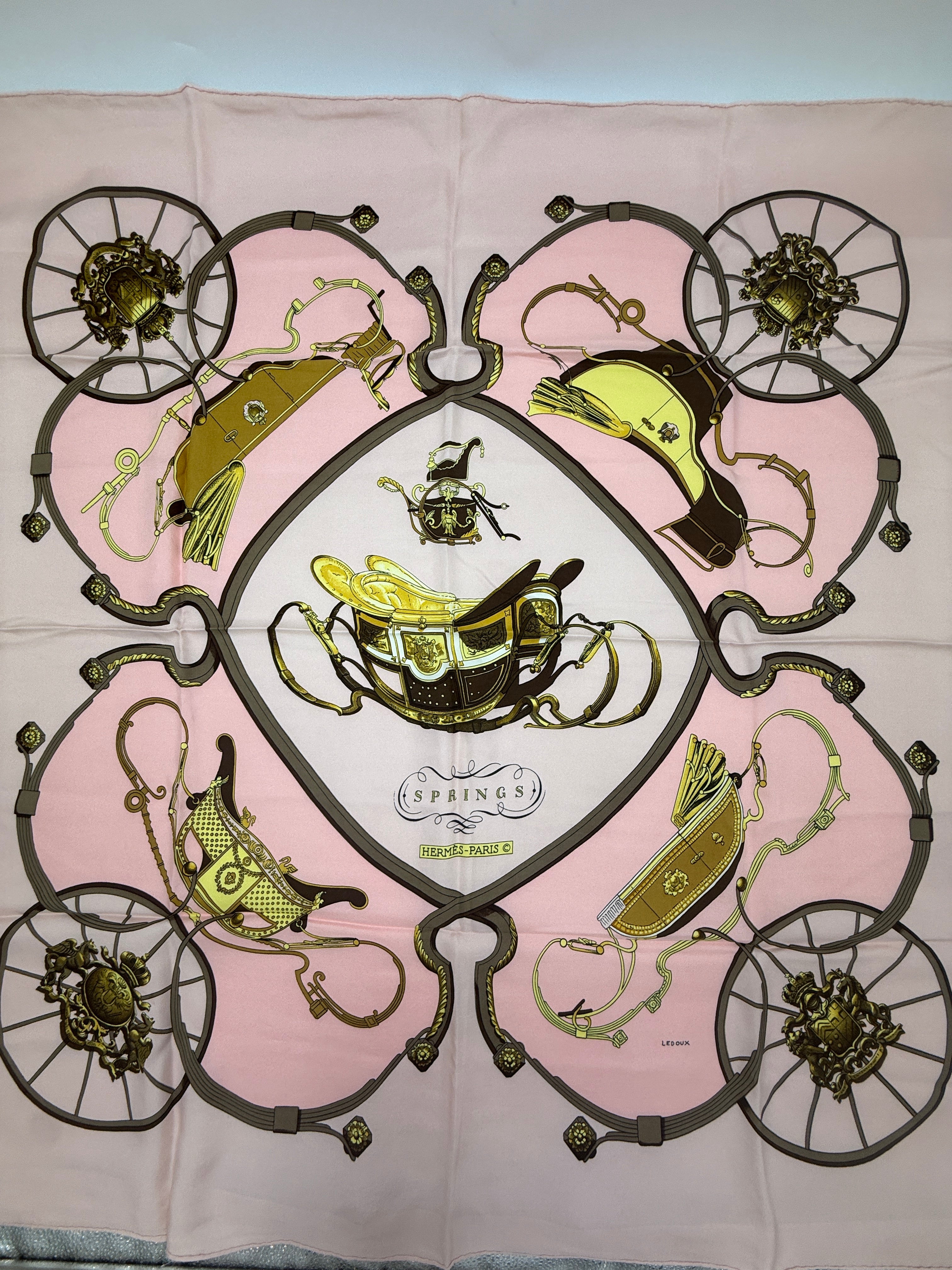 Pre-Owned Hermès Philippe Ledoux "Springs" Vintage Silk Scarf 1974