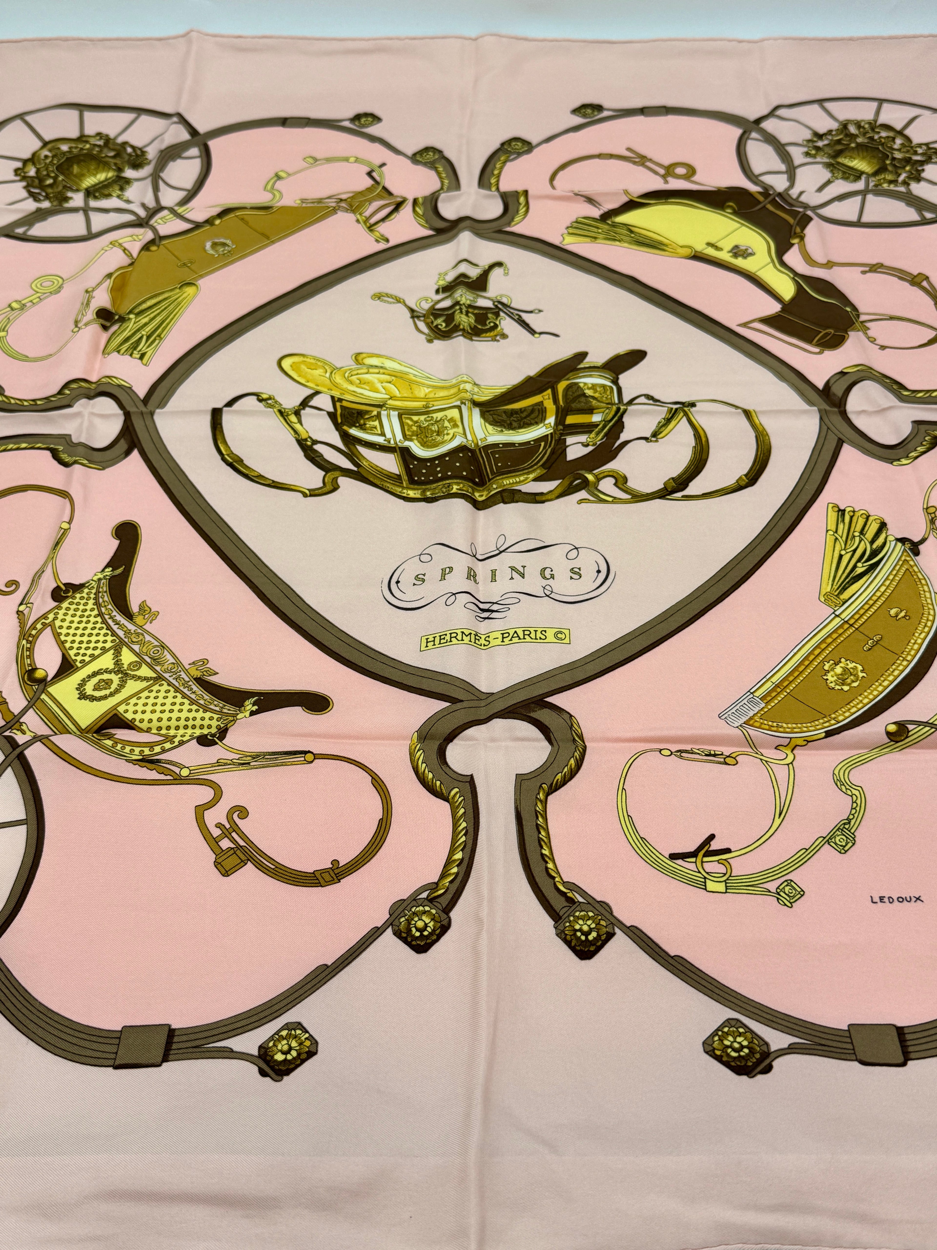 Pre-Owned Hermès Philippe Ledoux "Springs" Vintage Silk Scarf 1974