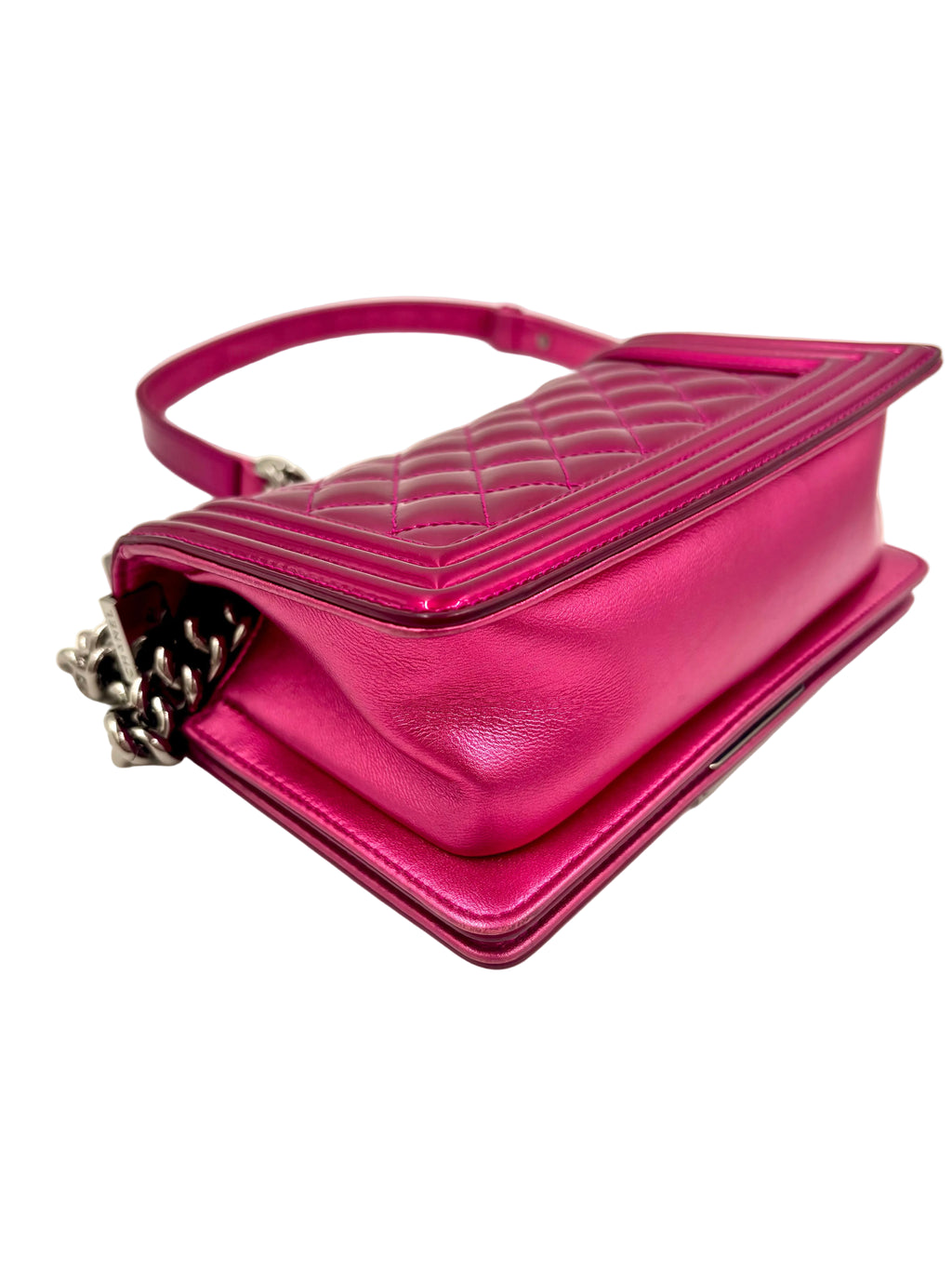 Pre-Owned Chanel Pink Liquid Patent Small Boy Bag Ruthenium Hardware - Authenticated