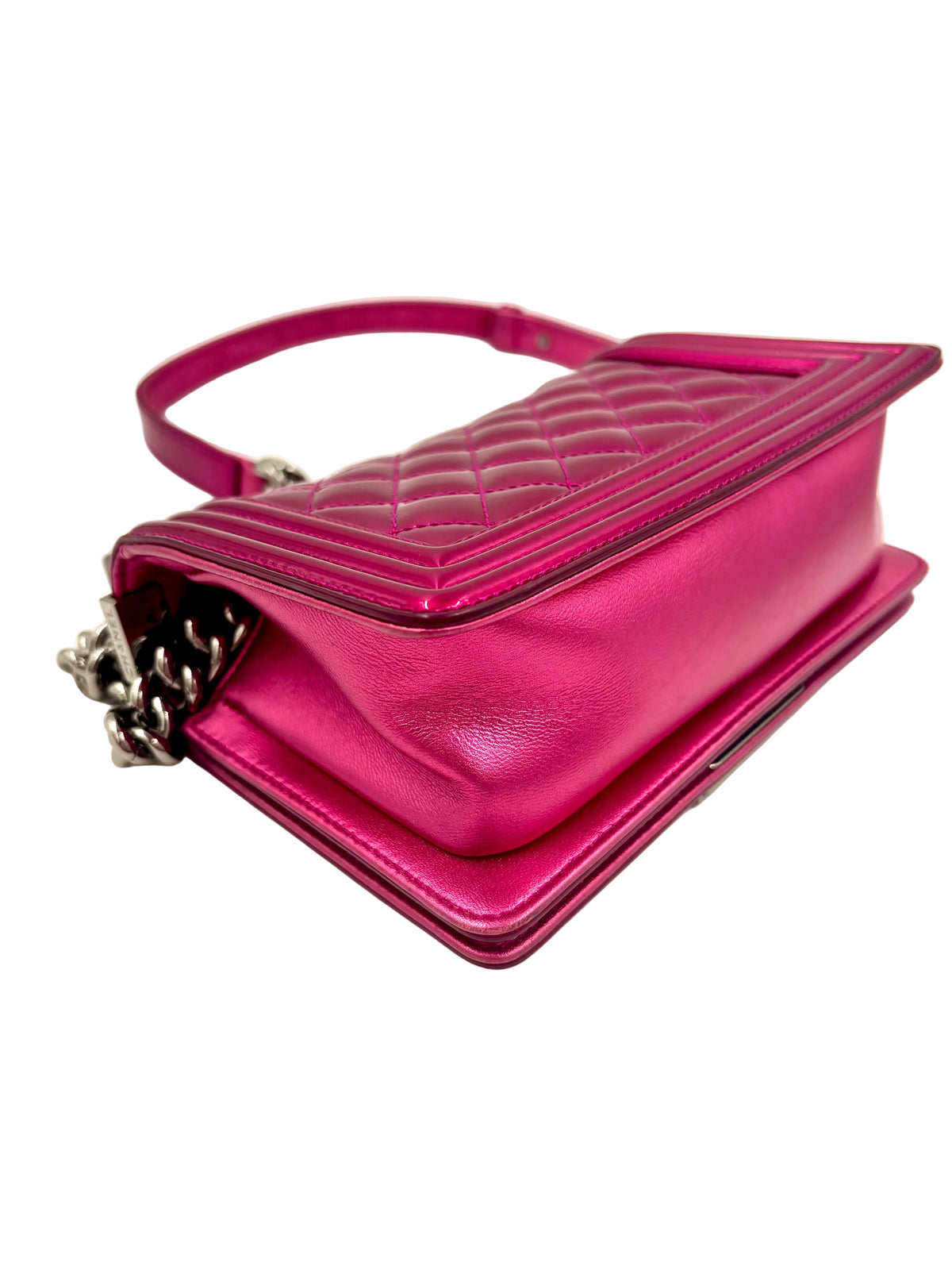 Pre-Owned Chanel Pink Liquid Patent Small Boy Bag Ruthenium Hardware - Authenticated