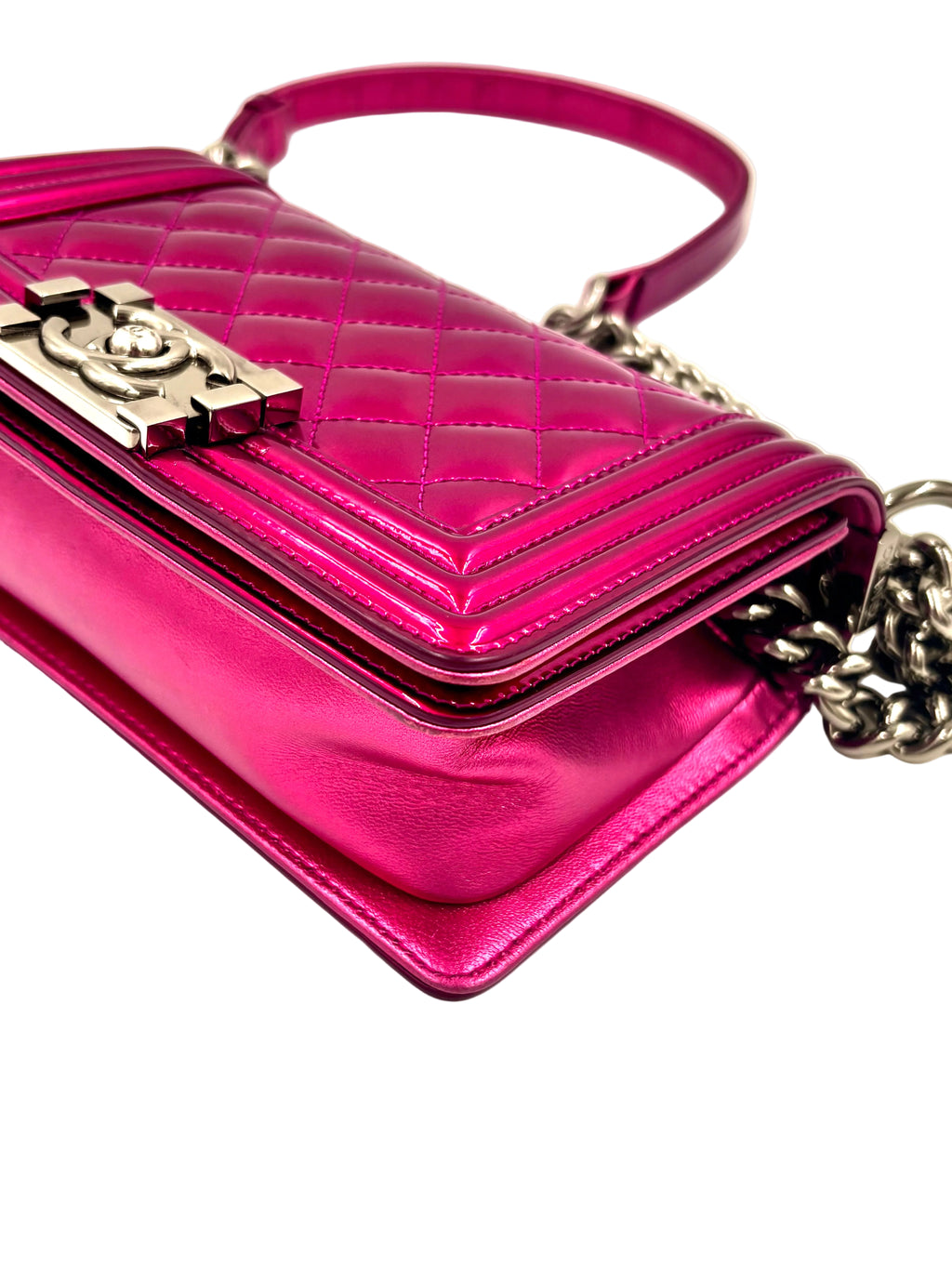 Pre-Owned Chanel Pink Liquid Patent Small Boy Bag Ruthenium Hardware - Authenticated