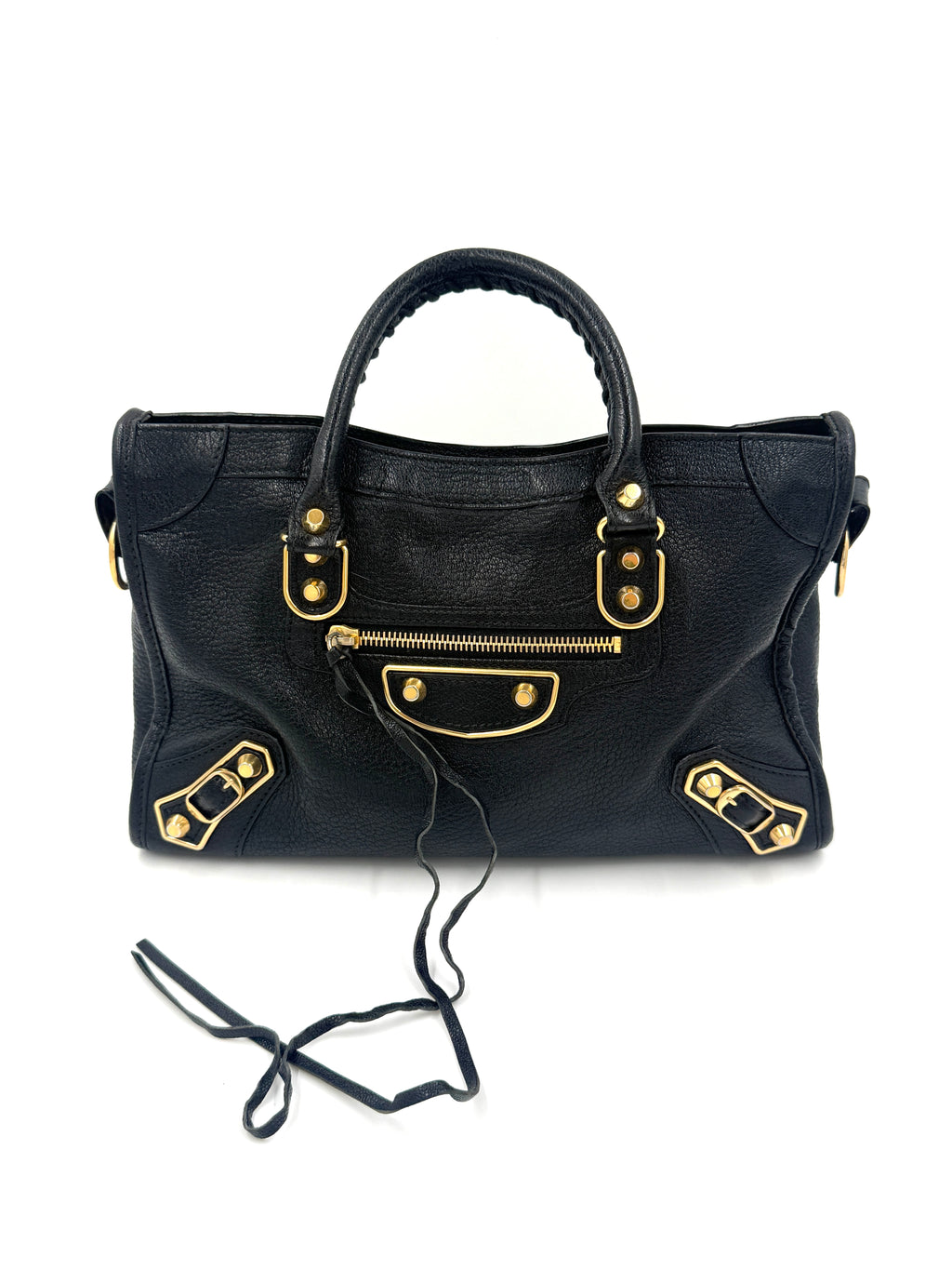Pre-Owned Balenciaga Black Agneau Gold Metallic Edge Classic City Bag Small - Authenticated