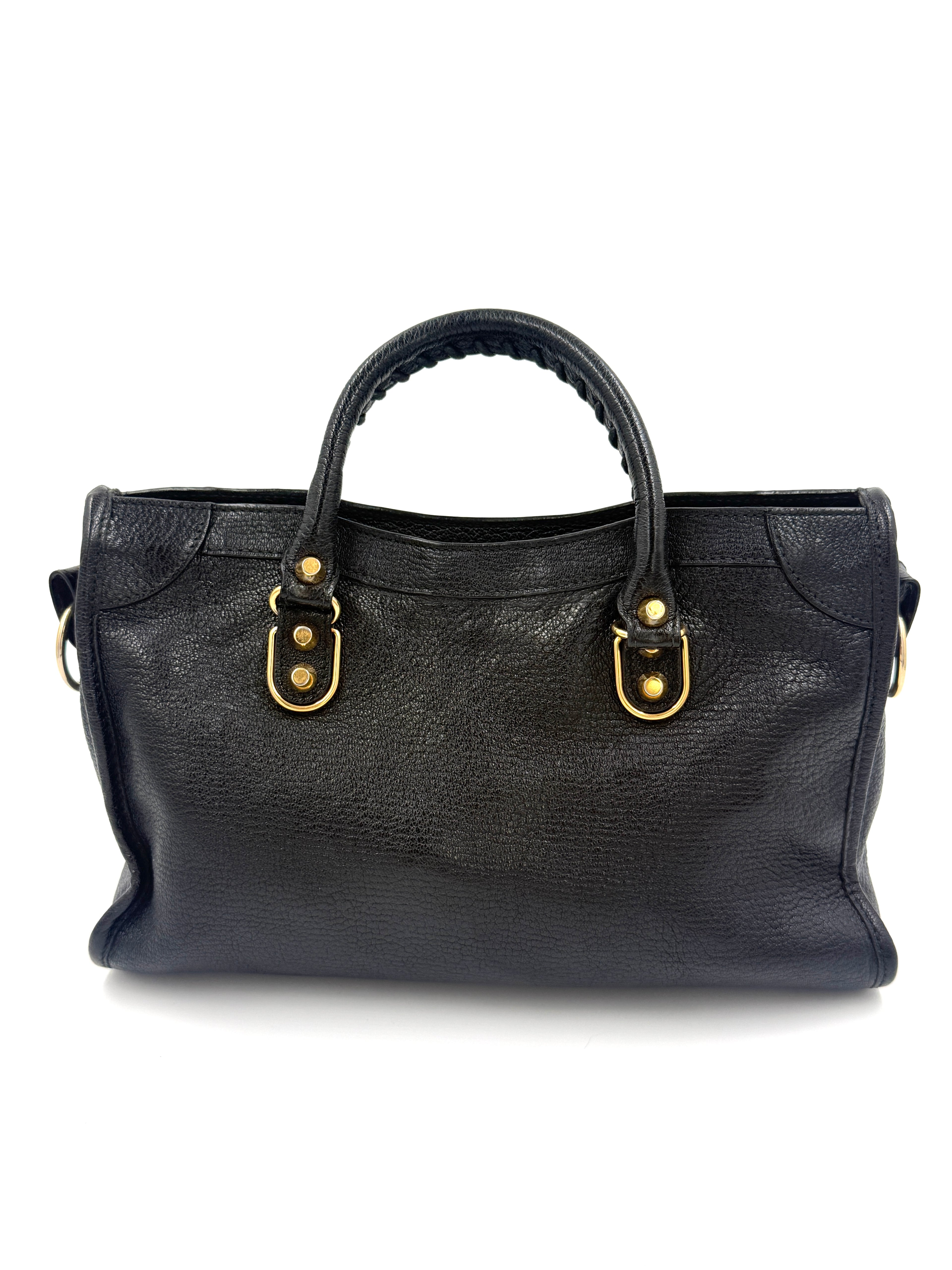 Pre-Owned Balenciaga Black Agneau Gold Metallic Edge Classic City Bag Small - Authenticated