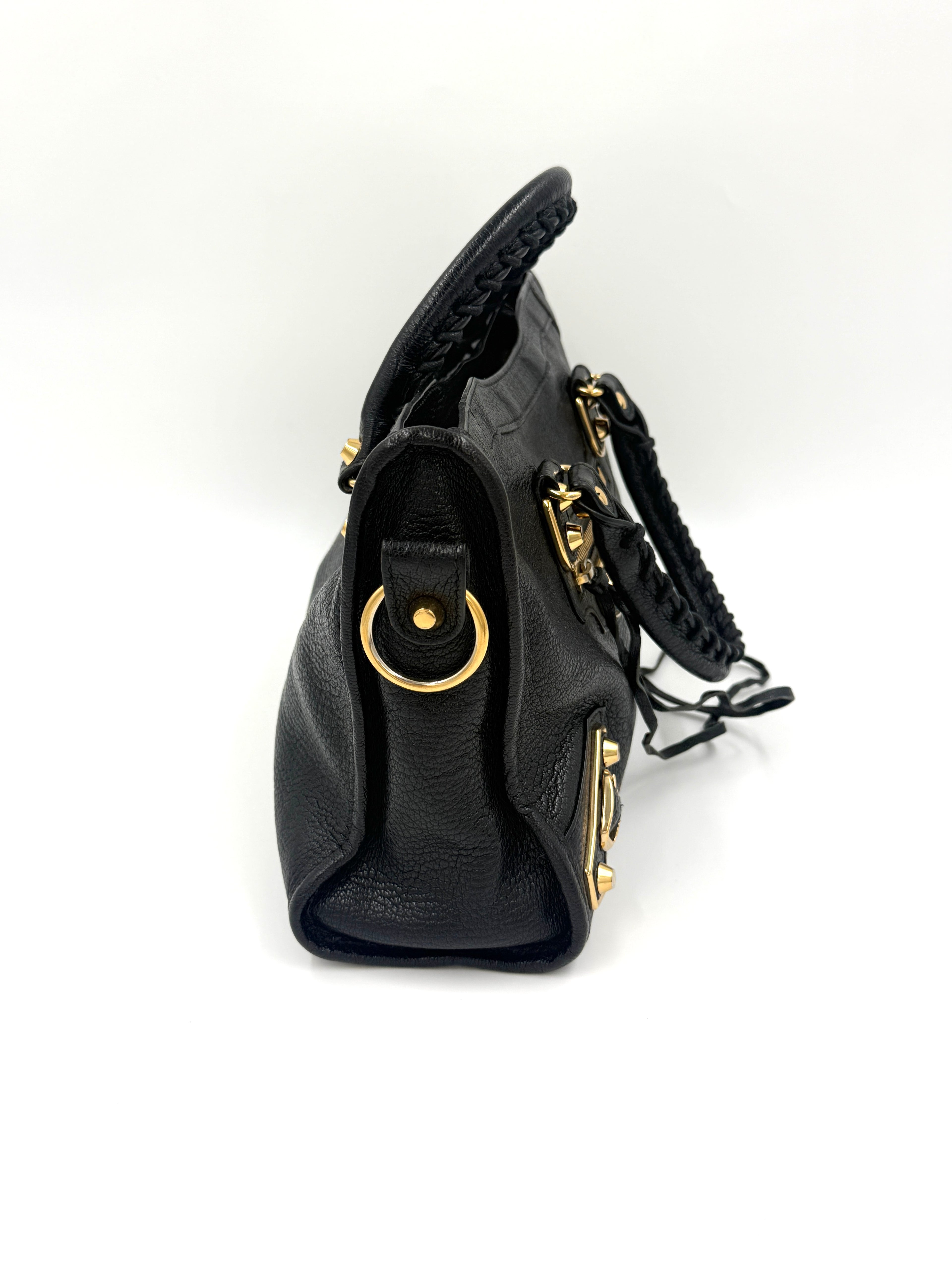 Pre-Owned Balenciaga Black Agneau Gold Metallic Edge Classic City Bag Small - Authenticated