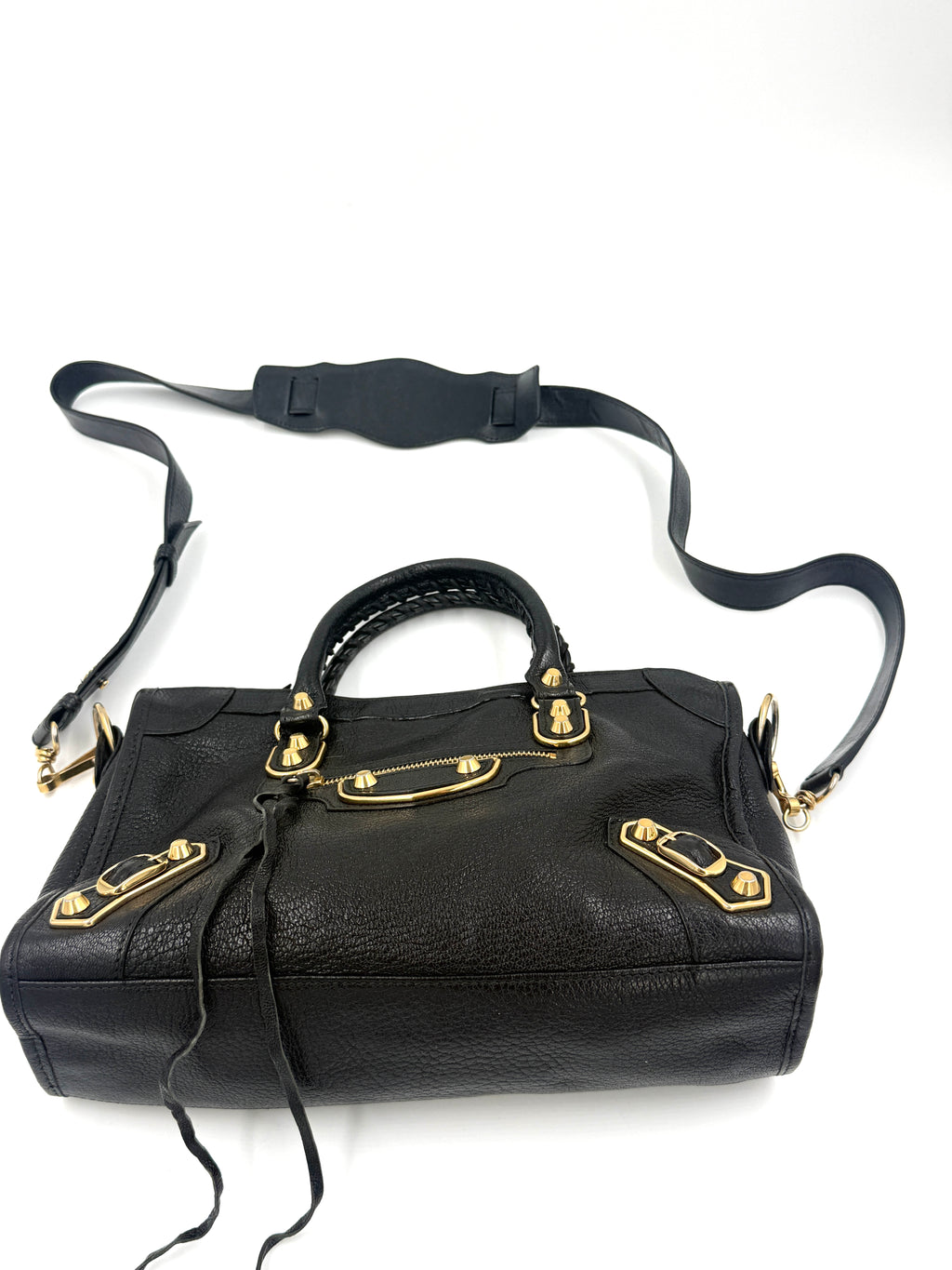 Pre-Owned Balenciaga Black Agneau Gold Metallic Edge Classic City Bag Small - Authenticated