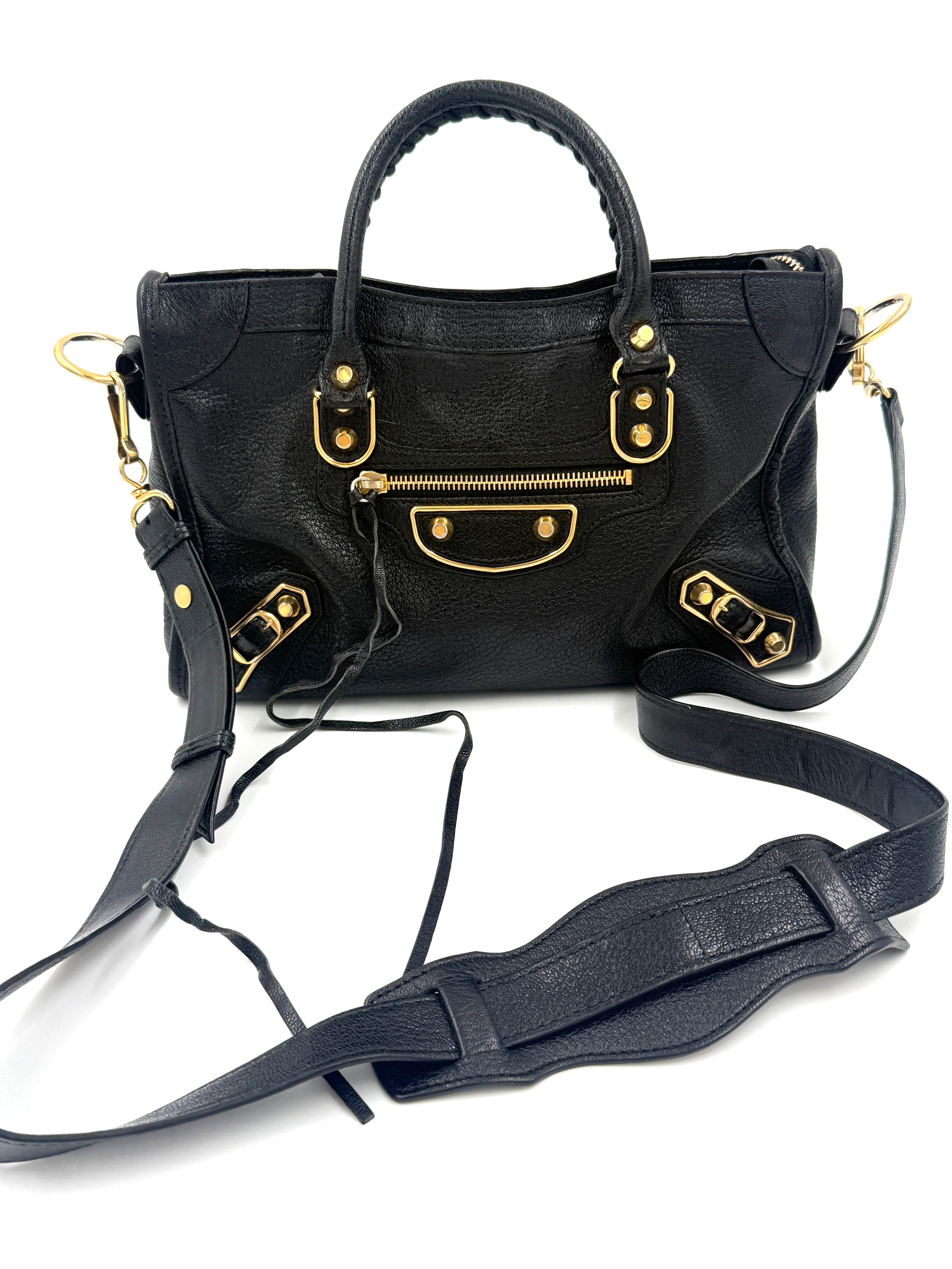 Pre-Owned Balenciaga Black Agneau Gold Metallic Edge Classic City Bag Small - Authenticated