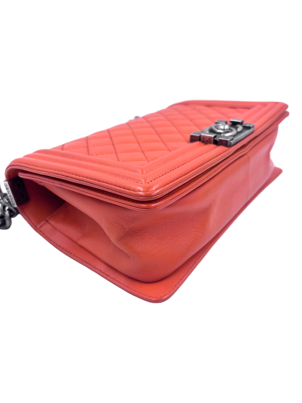 Pre-Owned Chanel Orange Boy Bag with Ruthenium Hardware Old Medium - Authenticated