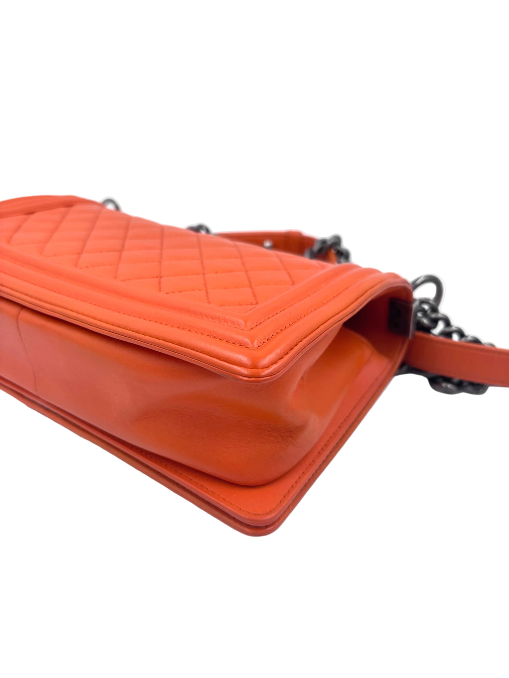 Pre-Owned Chanel Orange Boy Bag with Ruthenium Hardware Old Medium - Authenticated