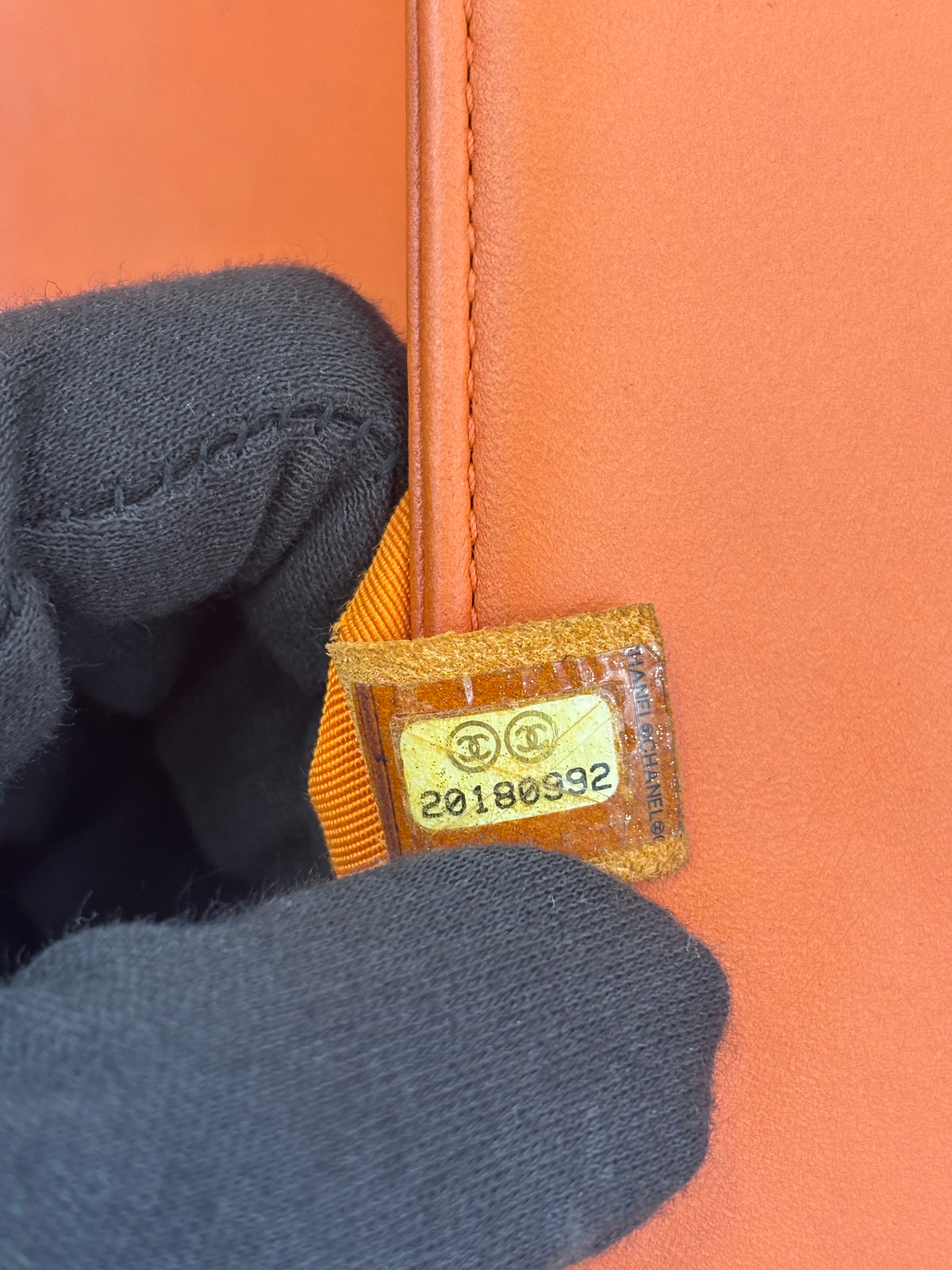 Pre-Owned Chanel Orange Boy Bag with Ruthenium Hardware Old Medium - Authenticated