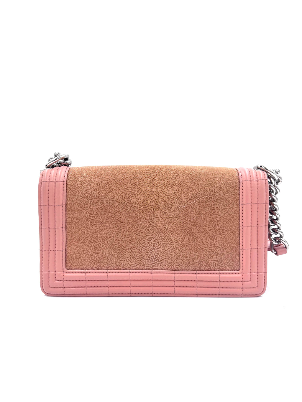 Pre-Owned Chanel Rare Pink and Nude Medium Galuchat Stingray Leather Boy Bag with Chrome Hardware - Authenticated