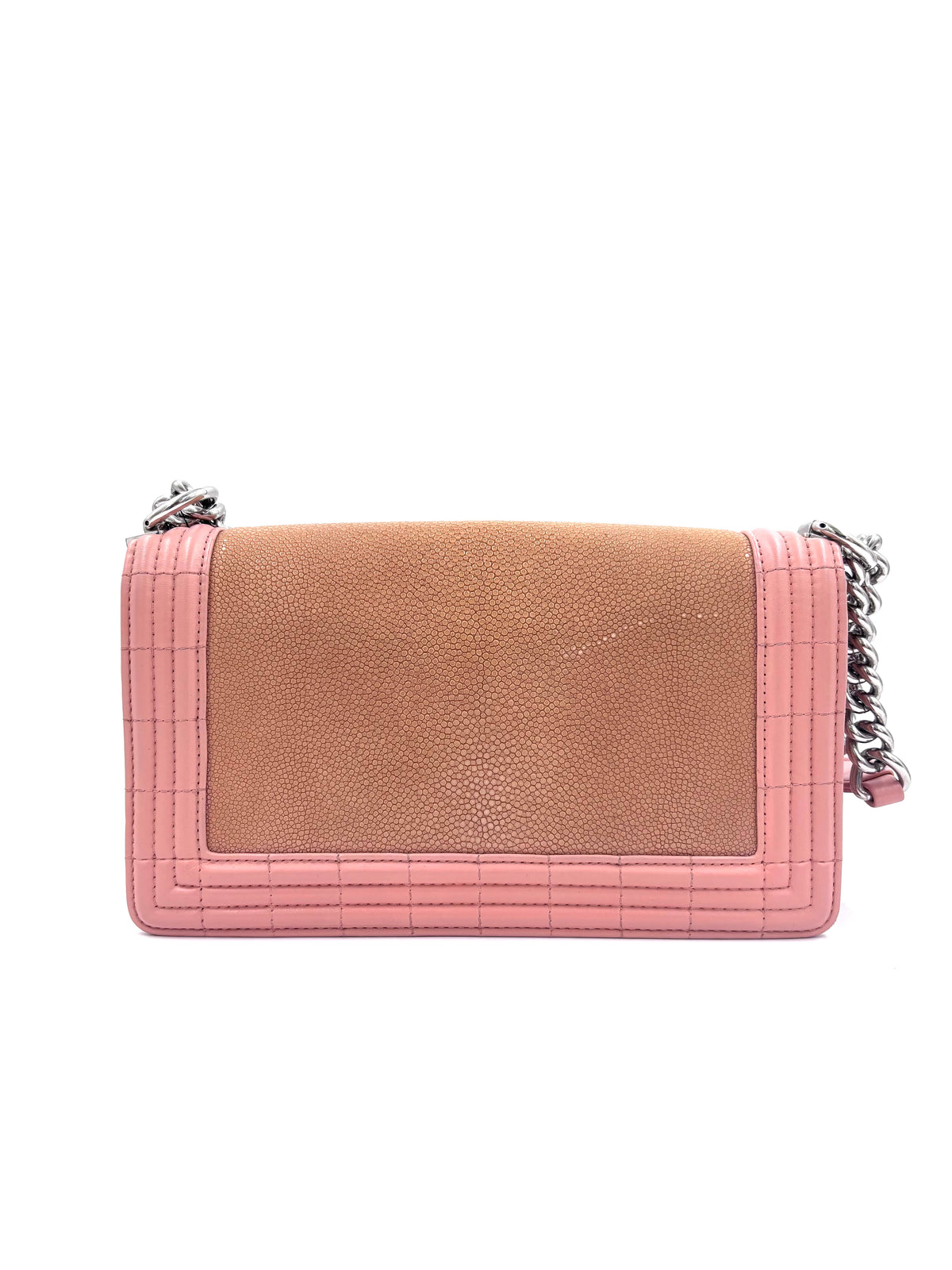 Pre-Owned Chanel Rare Pink and Nude Medium Galuchat Stingray Leather Boy Bag with Chrome Hardware - Authenticated