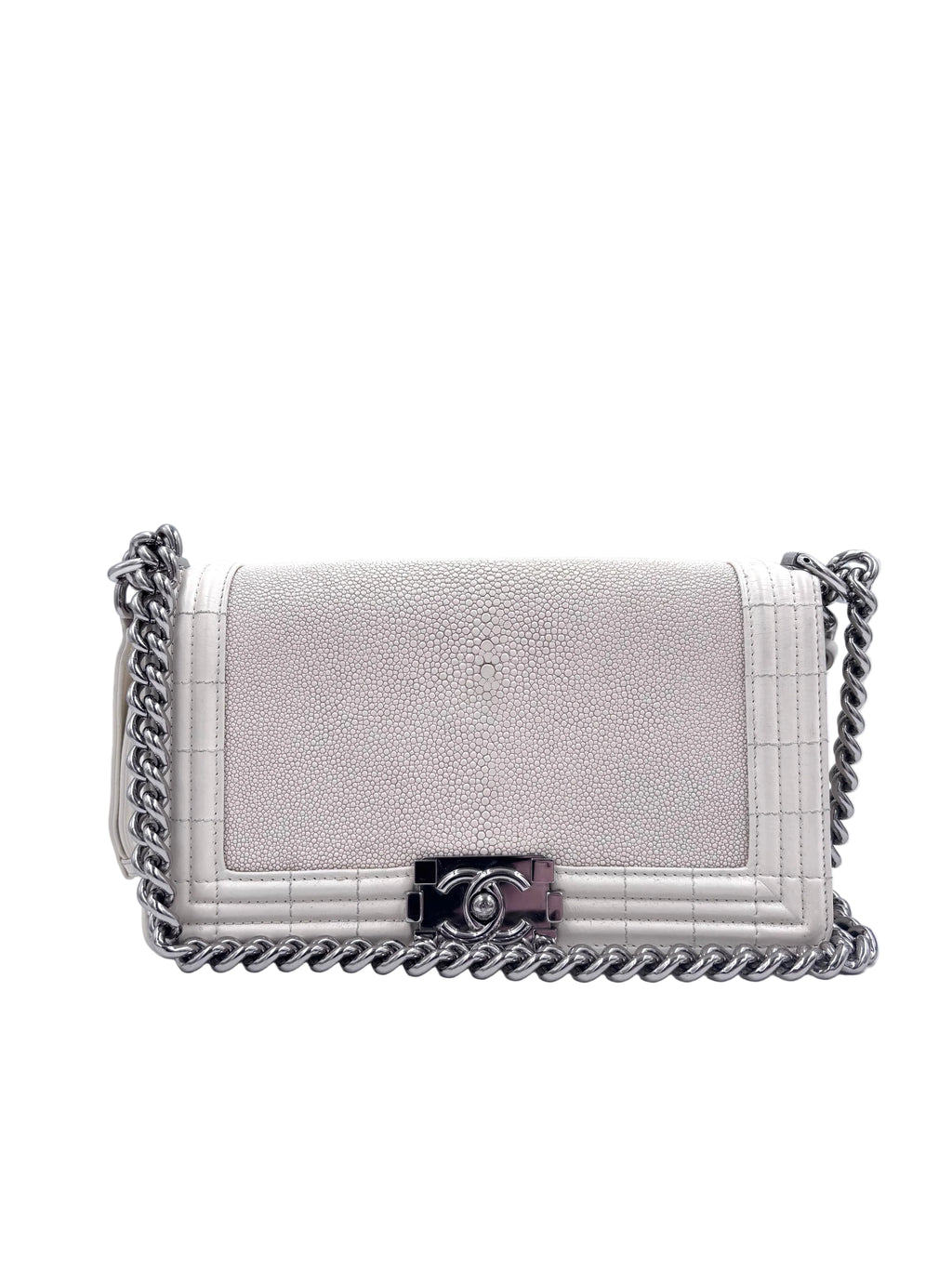 Pre-Owned Chanel Ivory Stingray Galuchat Medium Boy Bag Series 16 2012 - Authenticated