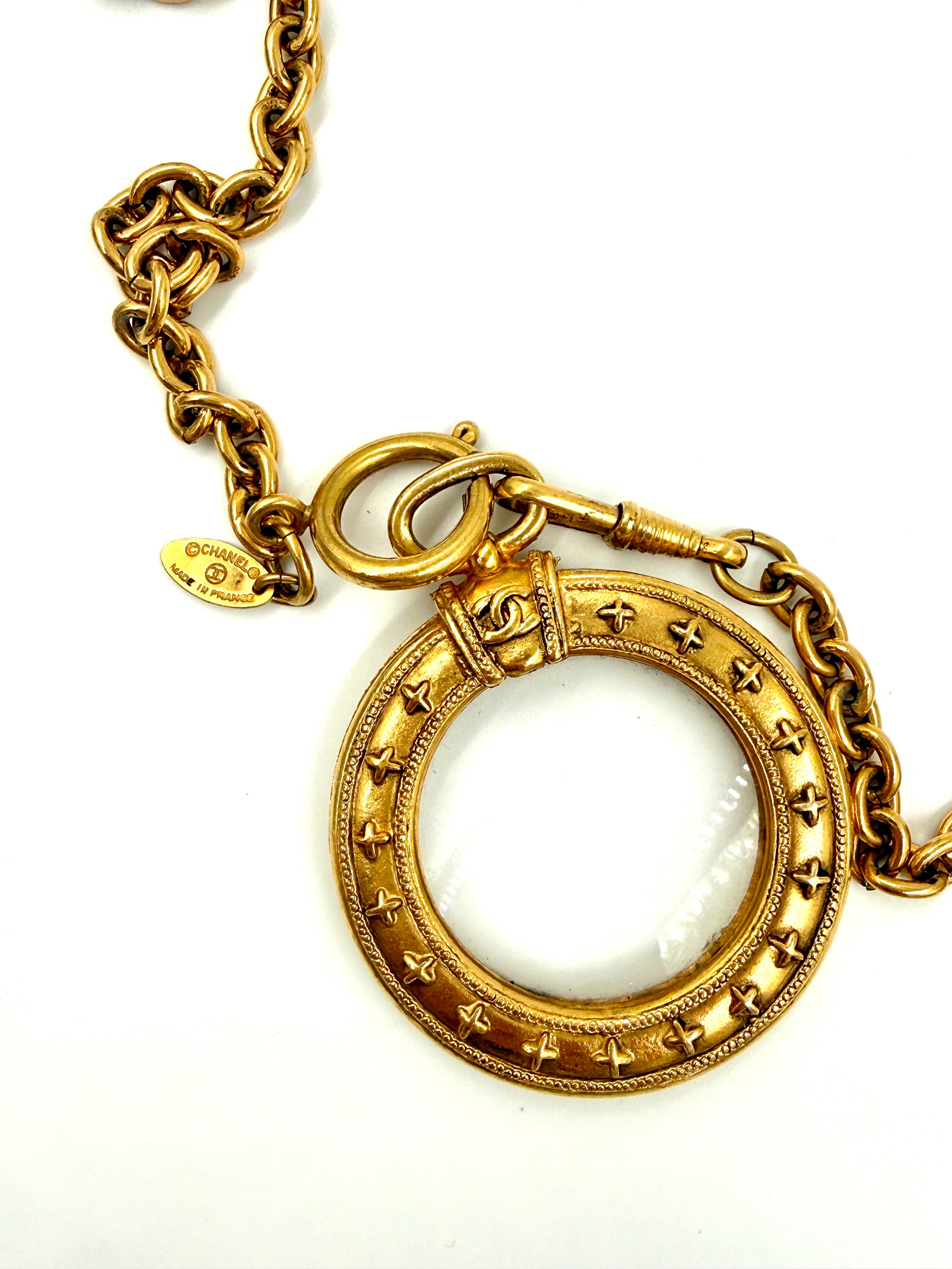 Pre-Owned Chanel Necklace with Monocle Magnifying Glass Pendant 24k Gold Plated - Authenticated