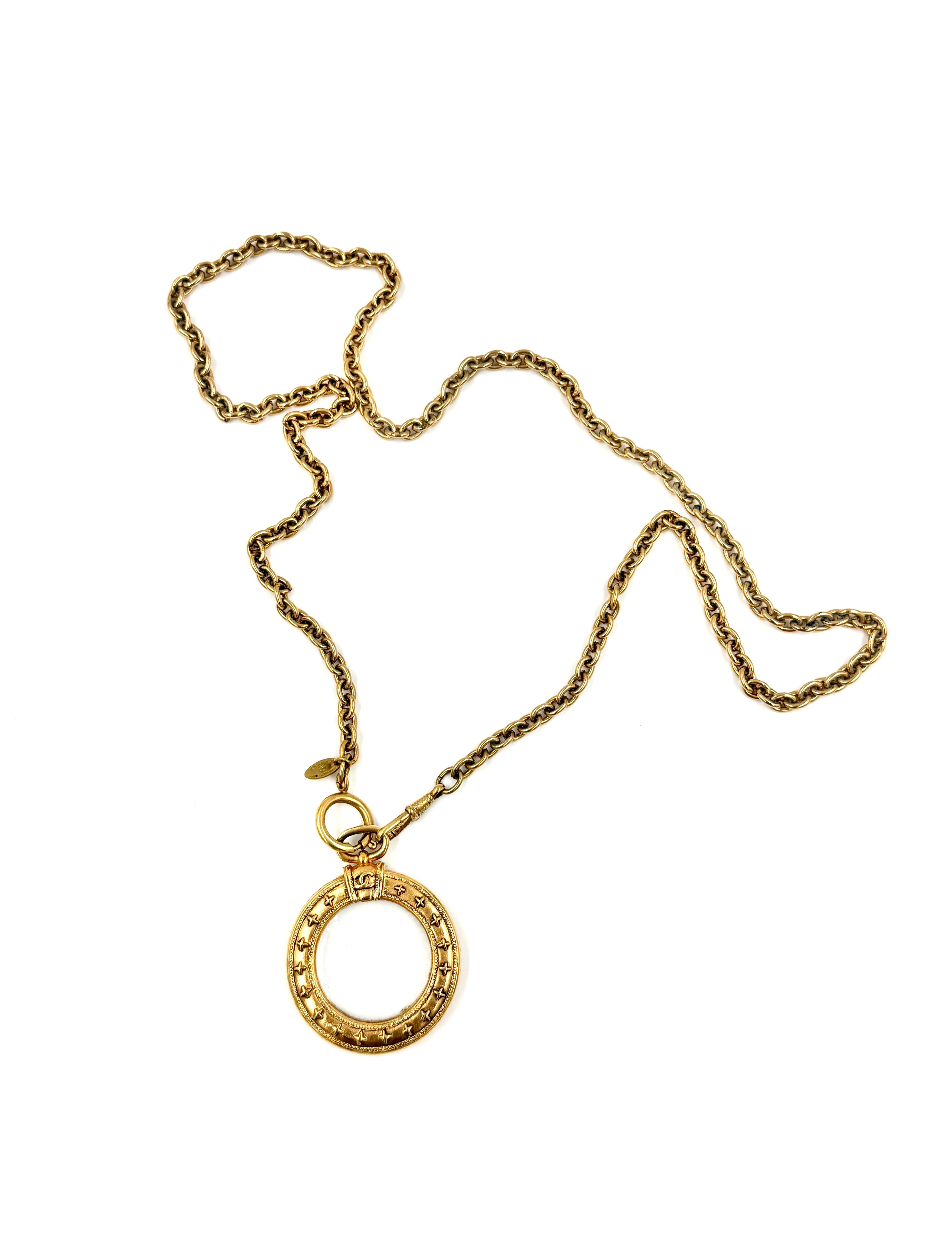 Pre-Owned Chanel Necklace with Monocle Magnifying Glass Pendant 24k Gold Plated - Authenticated