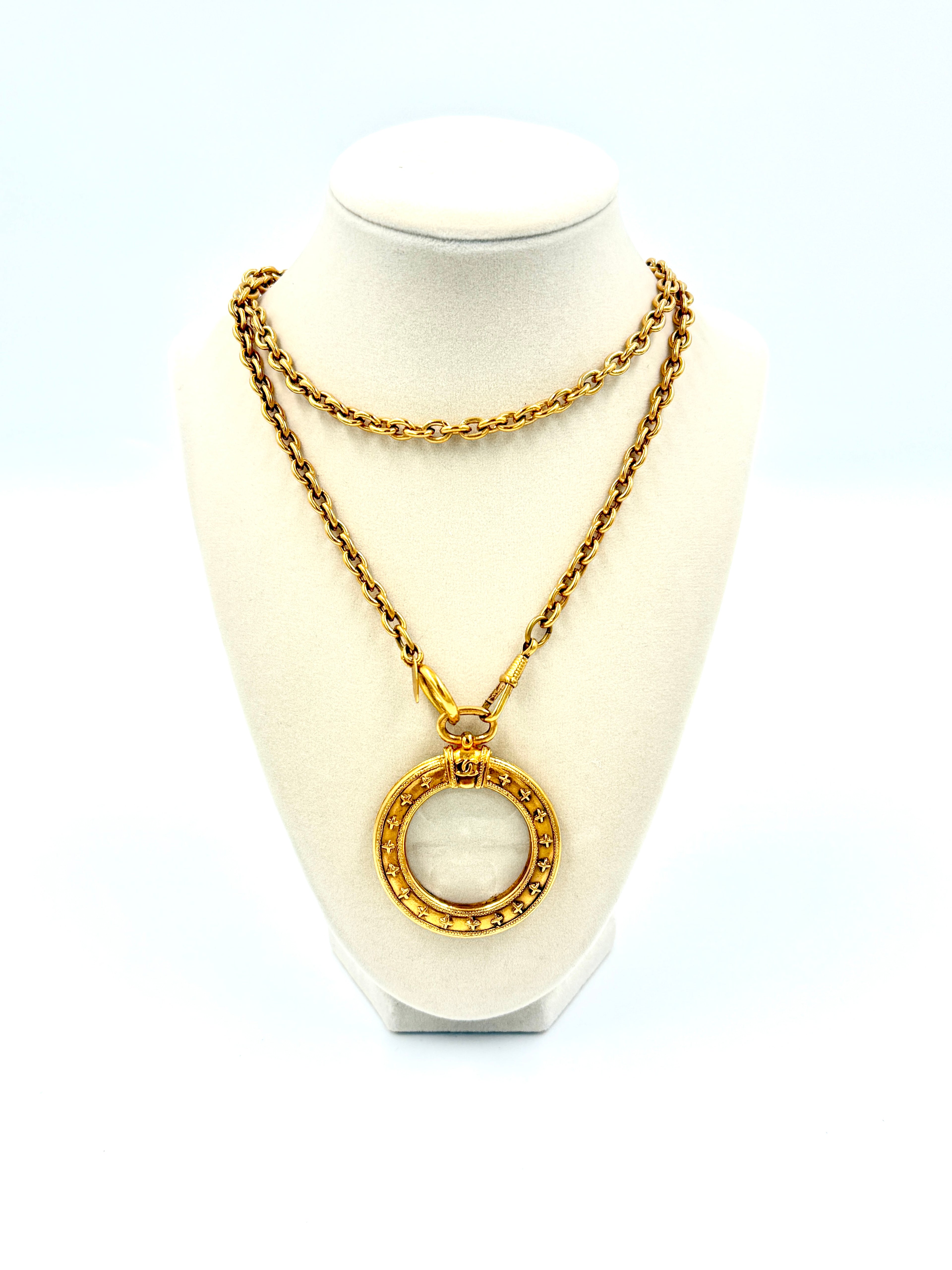 Pre-Owned Chanel Necklace with Monocle Magnifying Glass Pendant 24k Gold Plated - Authenticated