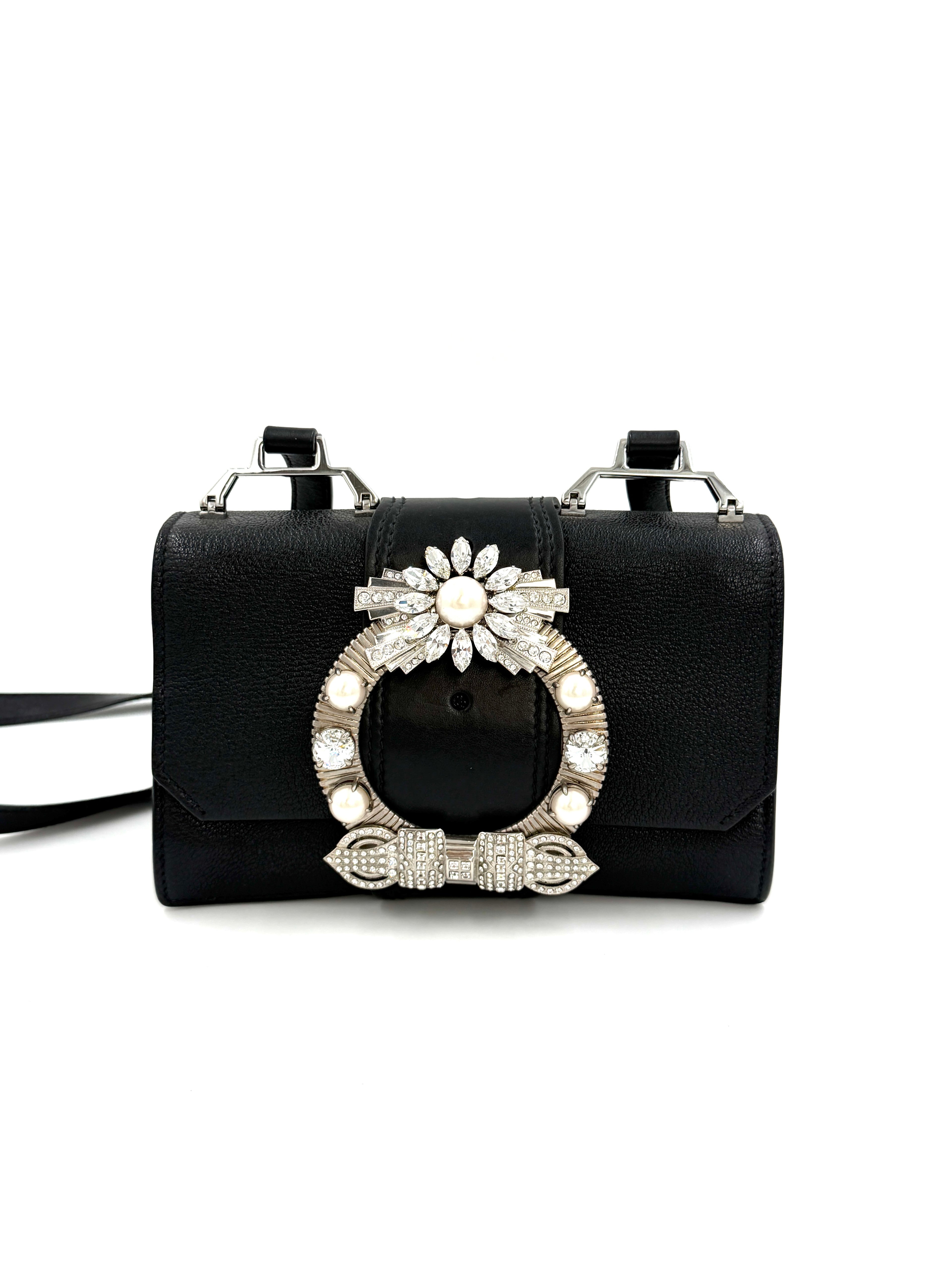 Pre-owned Miu Miu Calfskin Crystal and Pearl Closure Crossbody - Authenticated